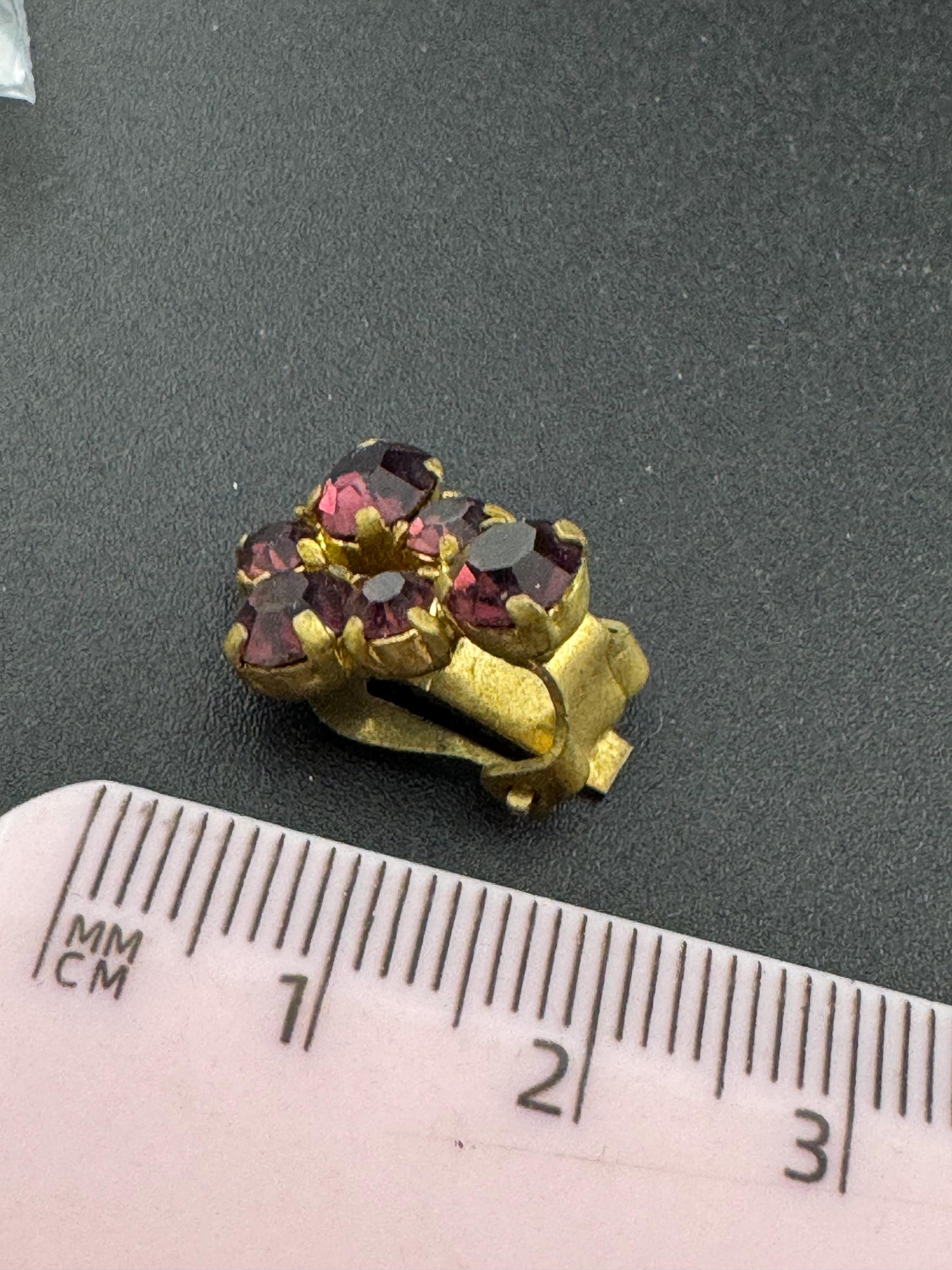Vintage Purple Amethyst rhinestone Clip On Stud Earrings