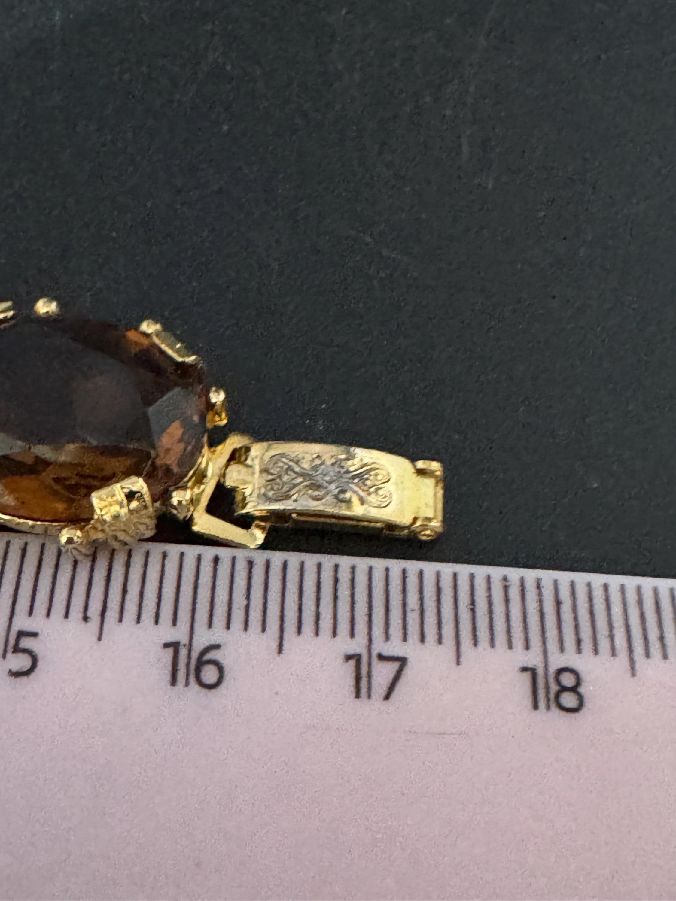 Vintage cocktail bracelet citrine brown cognac glass Glass Cabochon Gold panel link 1960s