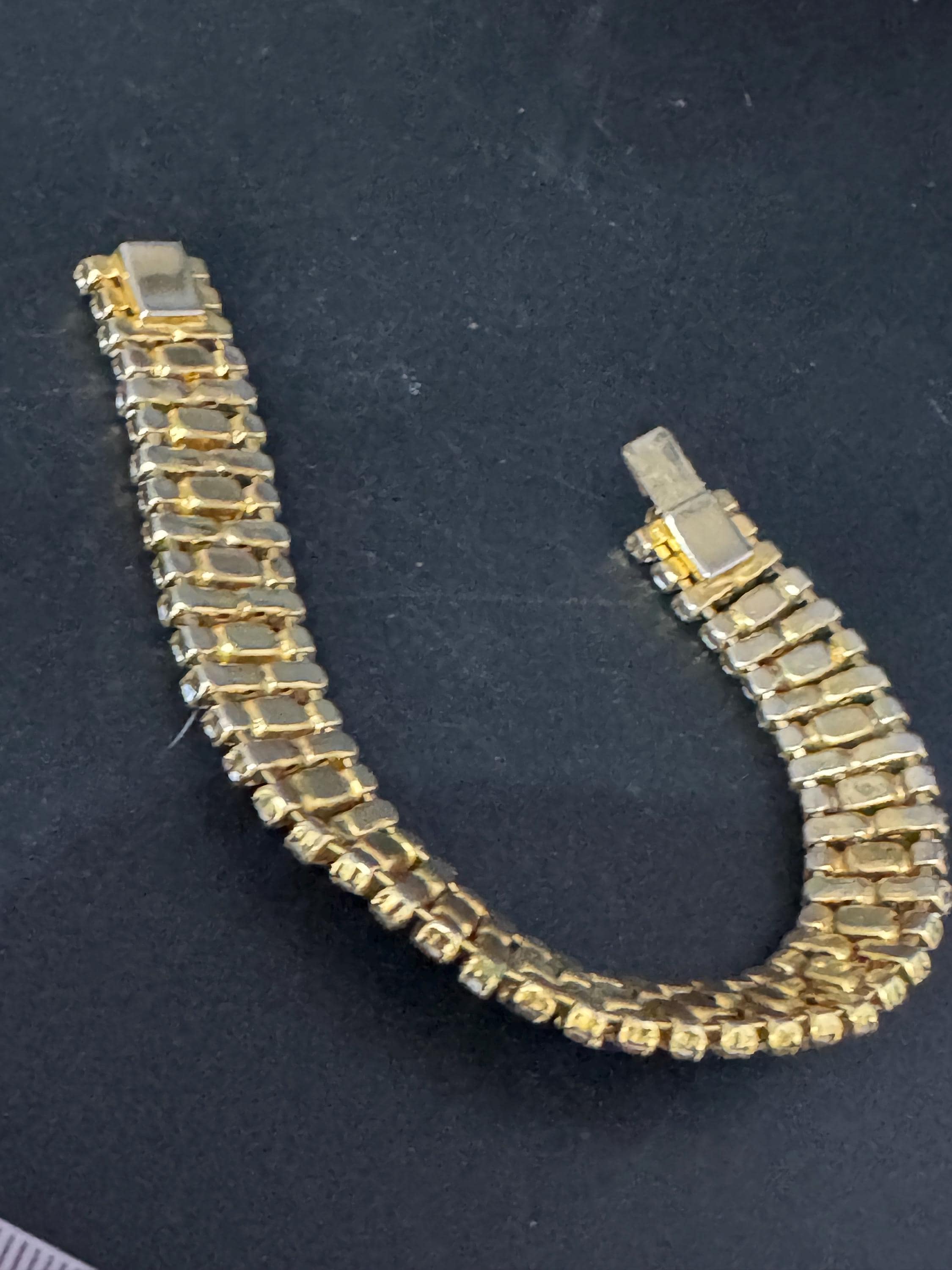Vintage AB blue Diamanté gold tone sapphire rhinestone cocktail Bracelet