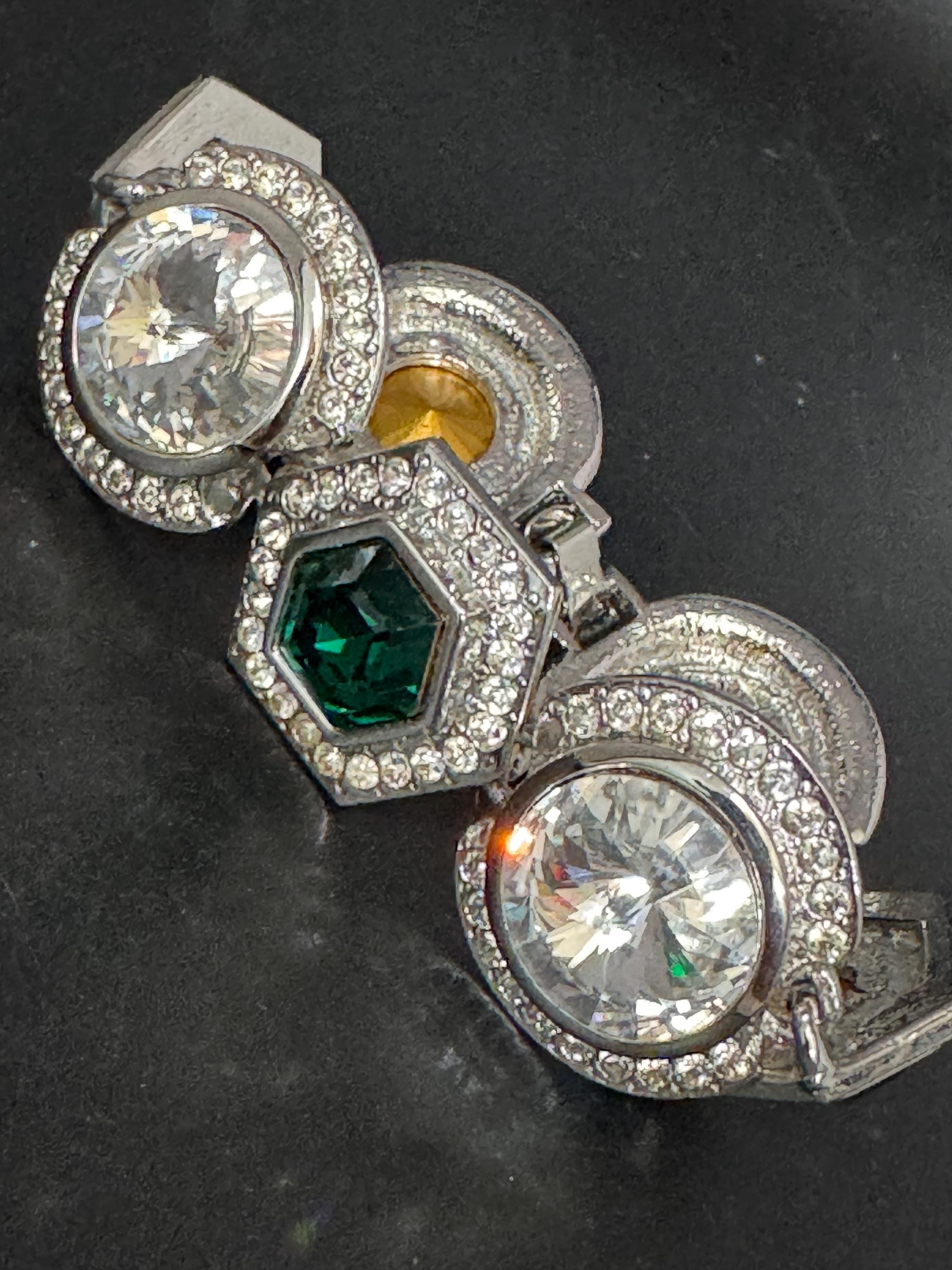 Vintage green and clear Swarovski rivoli Crystal statement Bracelet