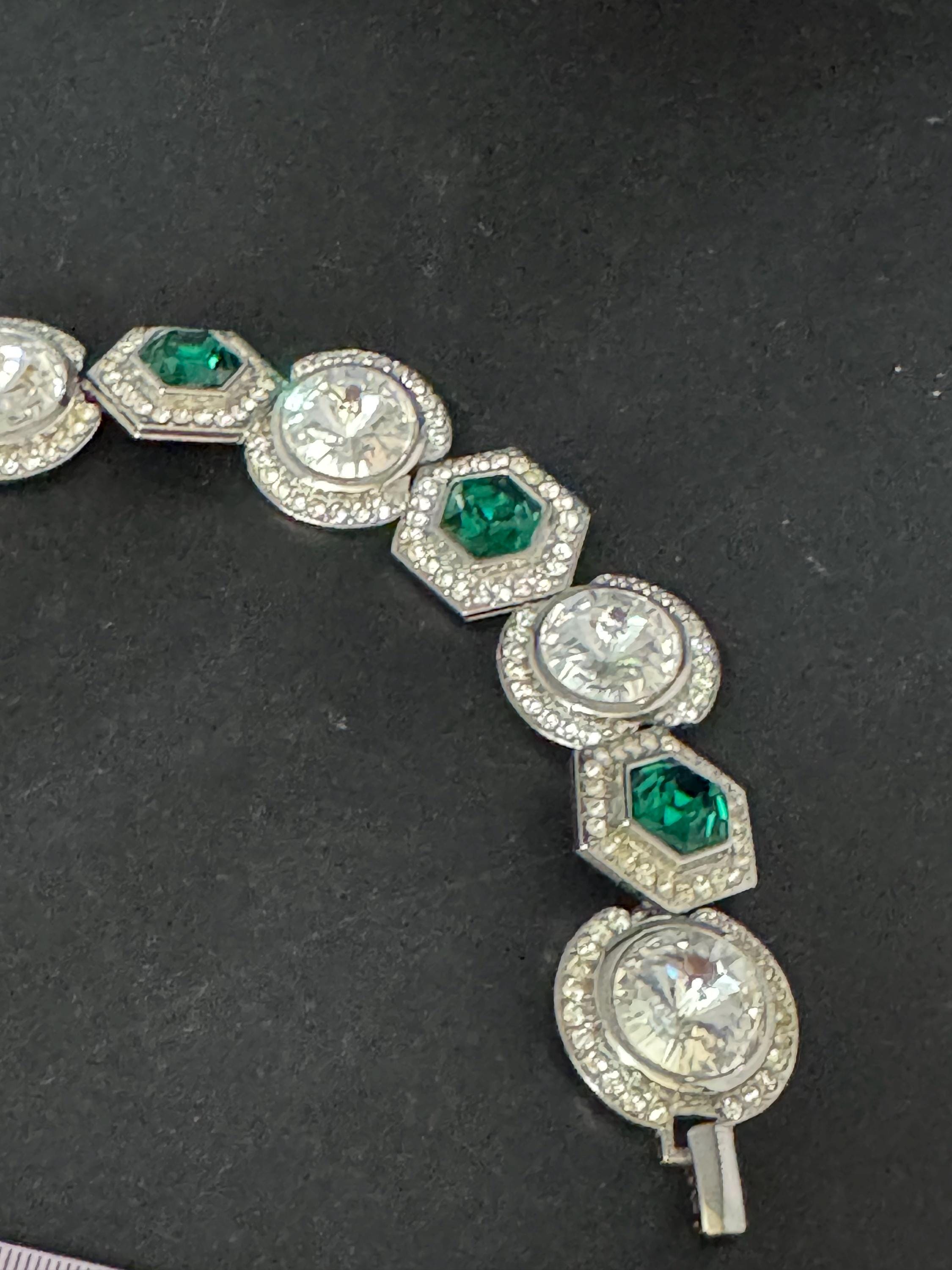 Vintage green and clear Swarovski rivoli Crystal statement Bracelet