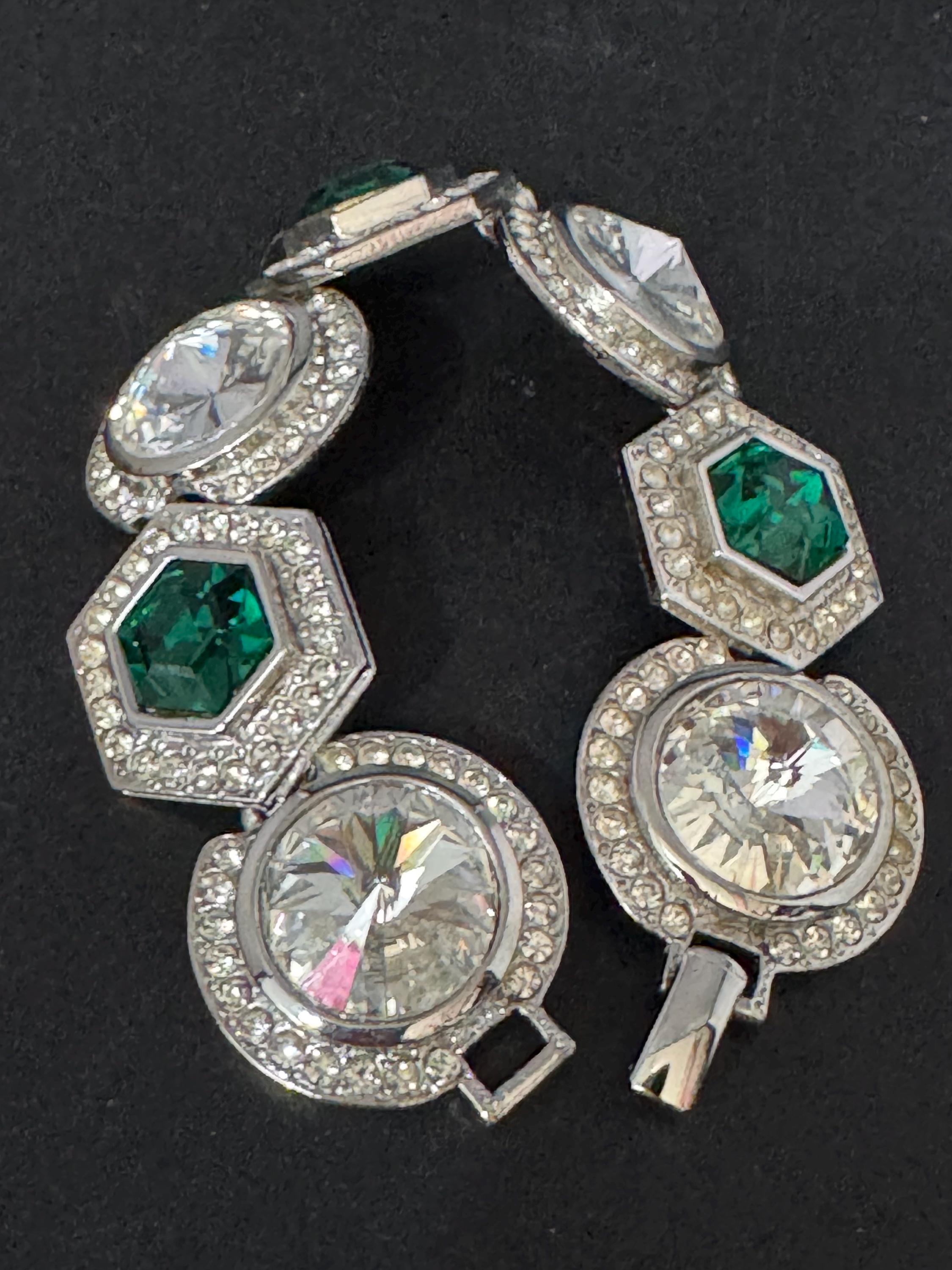 Vintage green and clear Swarovski rivoli Crystal statement Bracelet