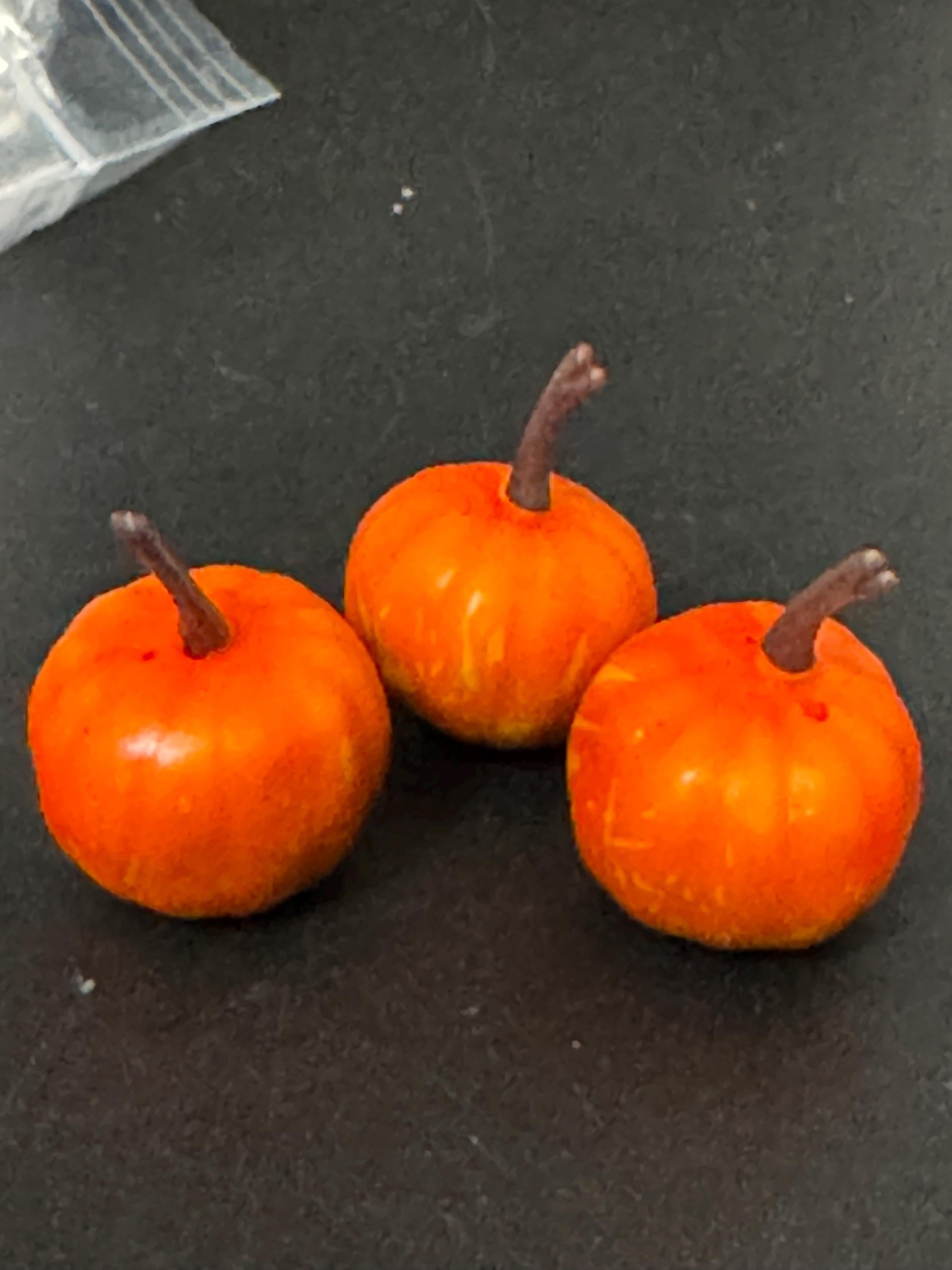 set of 3 miniature ornamental pumpkin cake topper decorations, craft scenery, dollhouse
