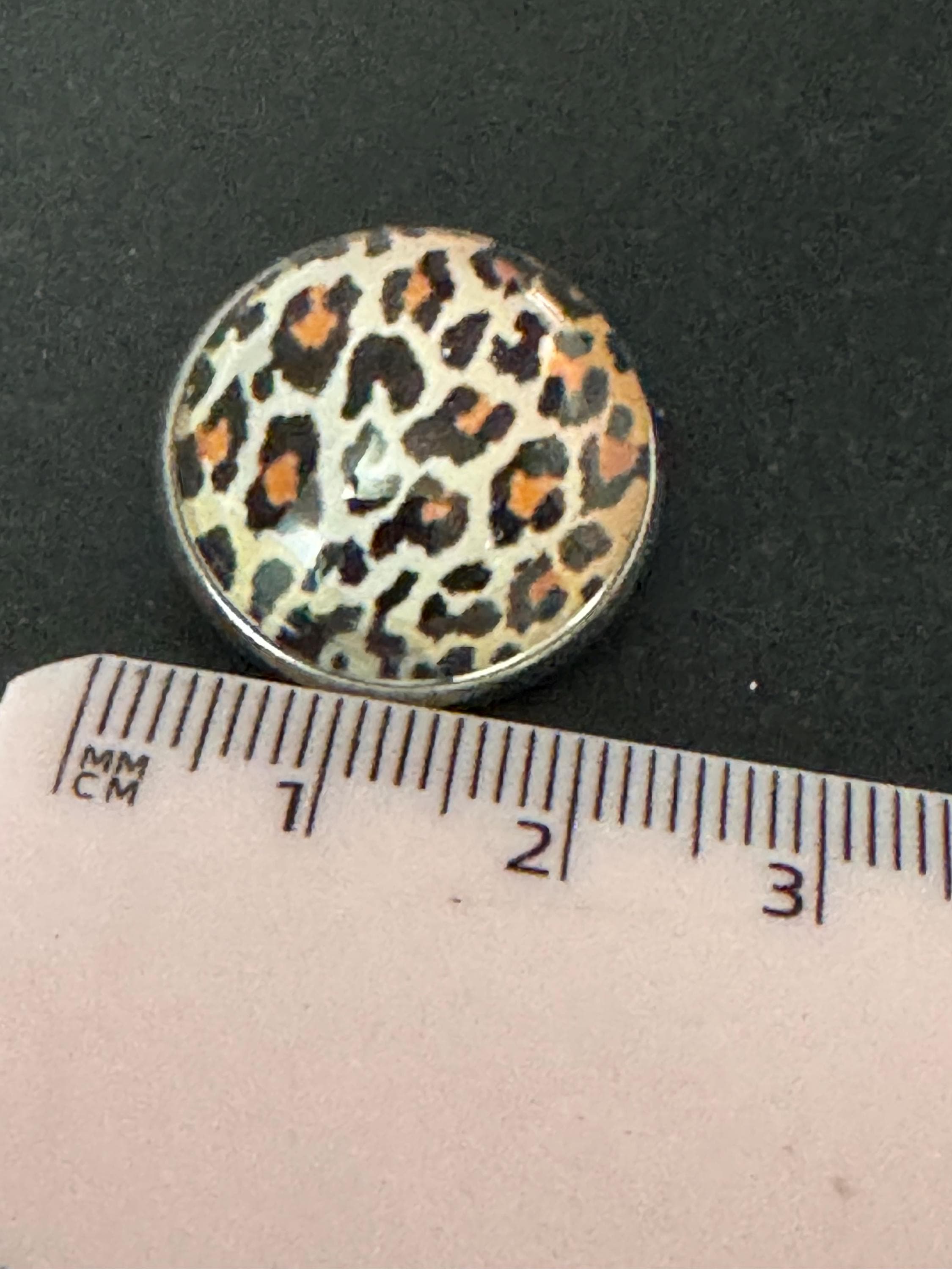 20mm leopard print clip on earrings, stainless steel silver tone glass