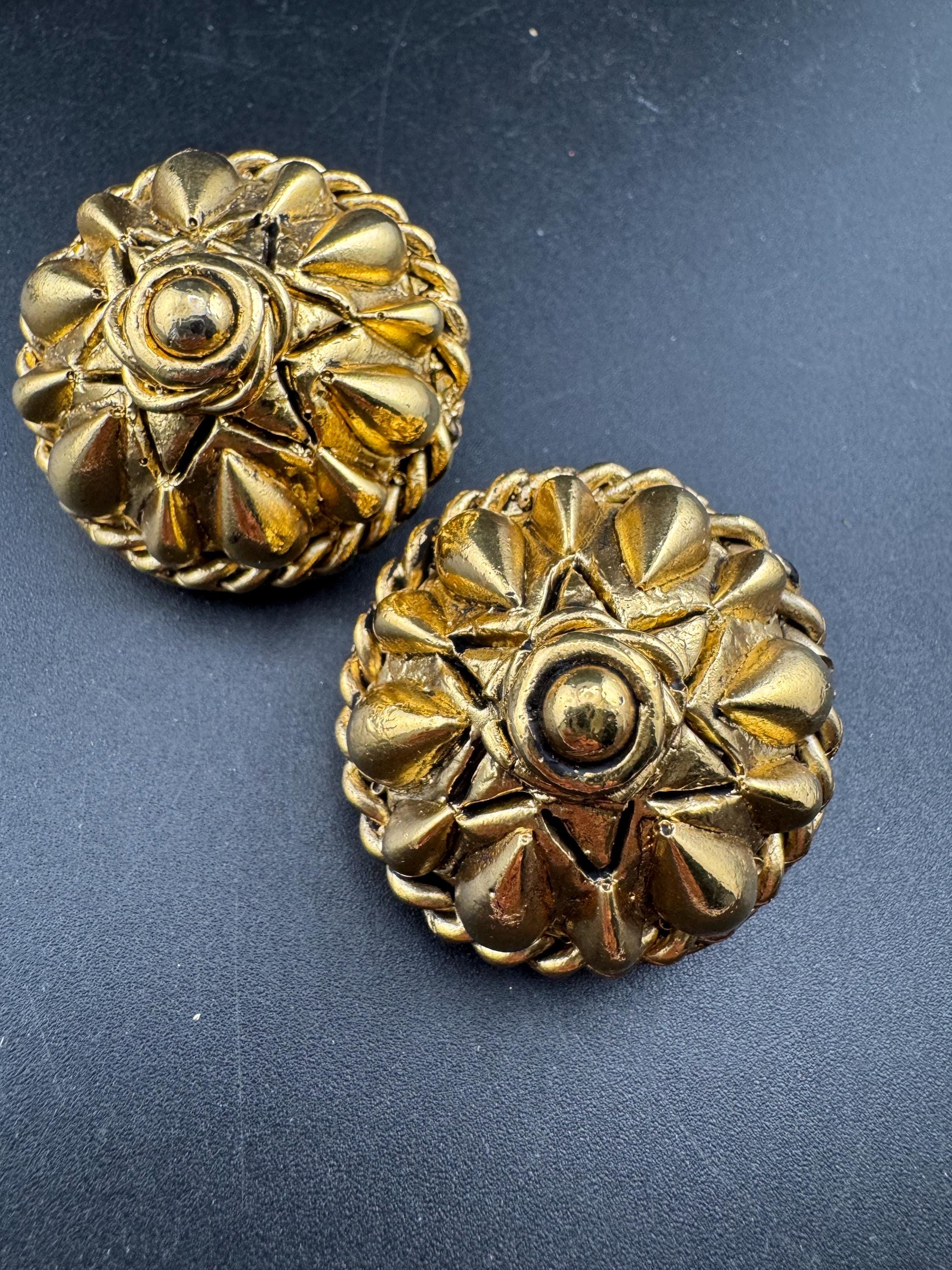 Jacky de G big gold domed Clip On Earrings: Oversized designer studs