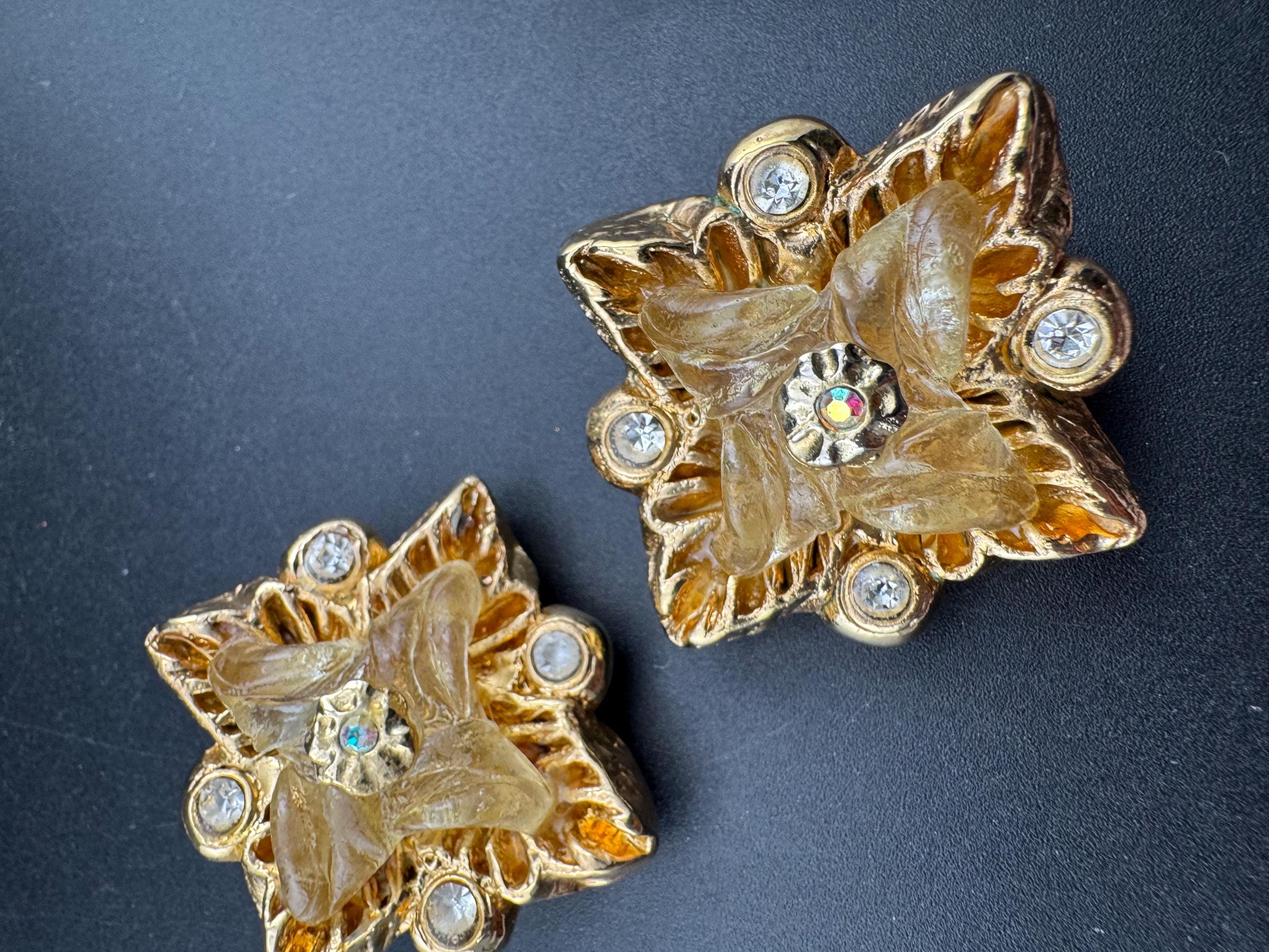 Jacky de G big gold rhinestone square Clip On Earrings: Oversized designer studs