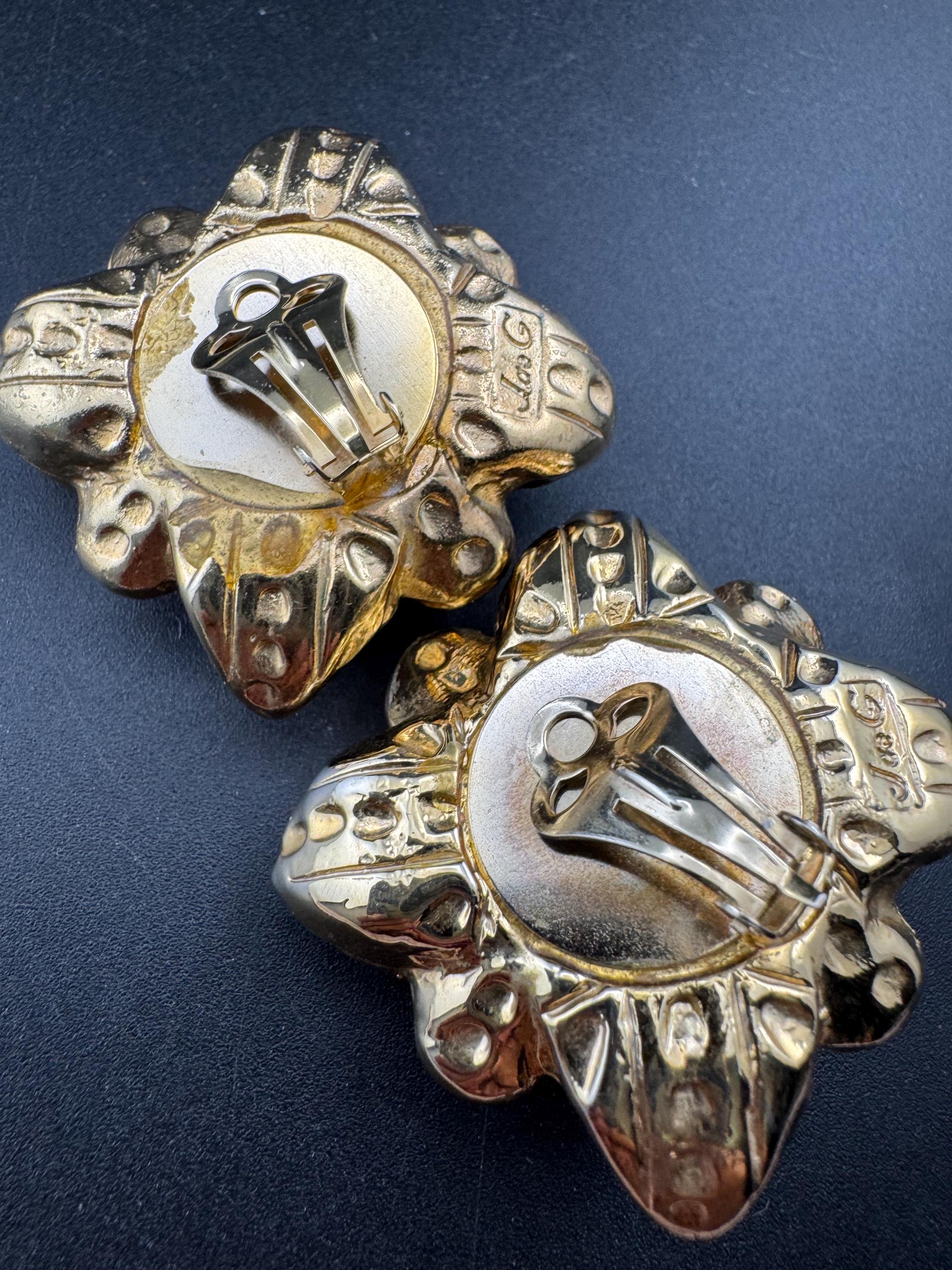 Jacky de G big gold rhinestone square Clip On Earrings: Oversized designer studs