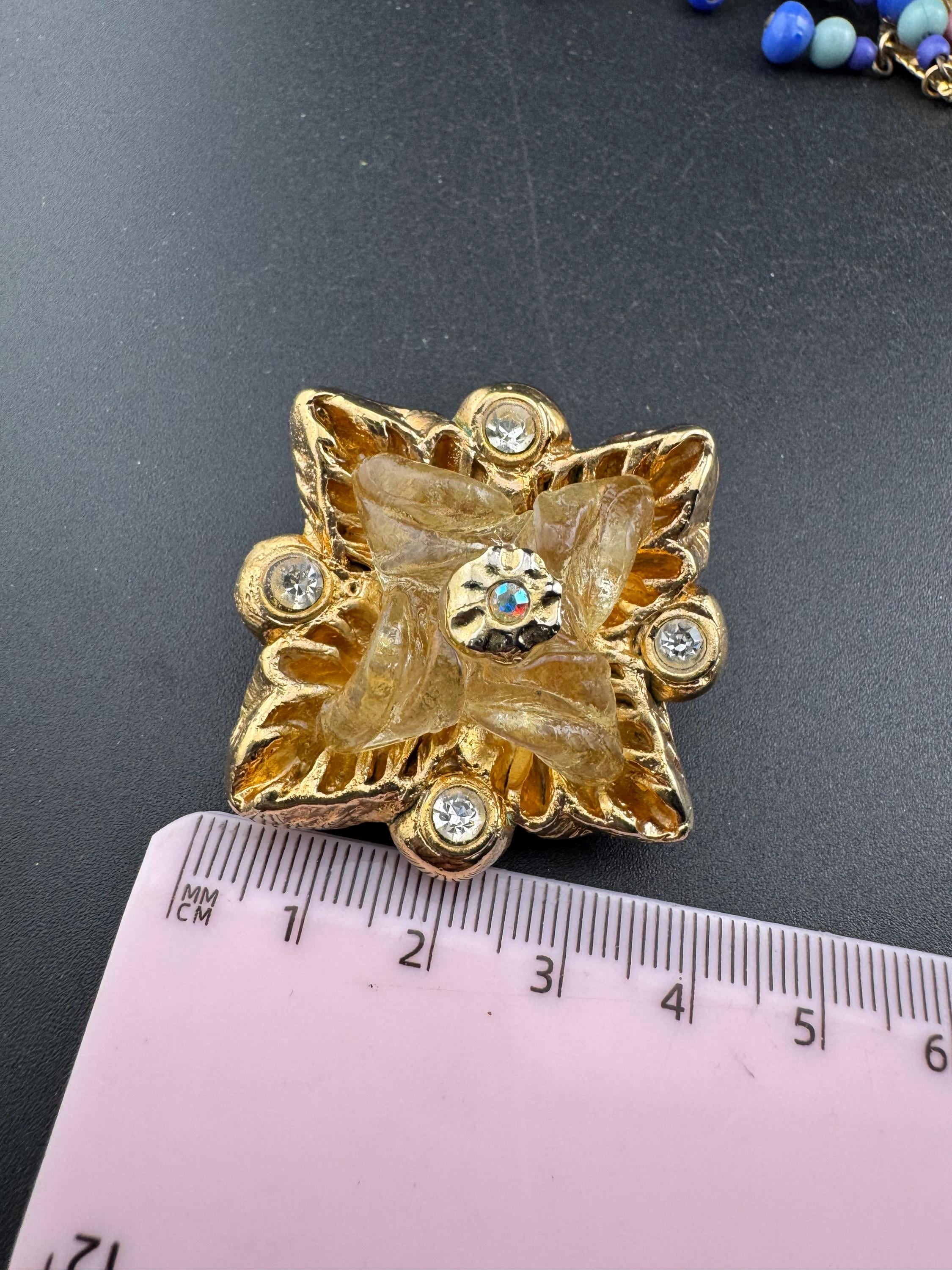 Jacky de G big gold rhinestone square Clip On Earrings: Oversized designer studs