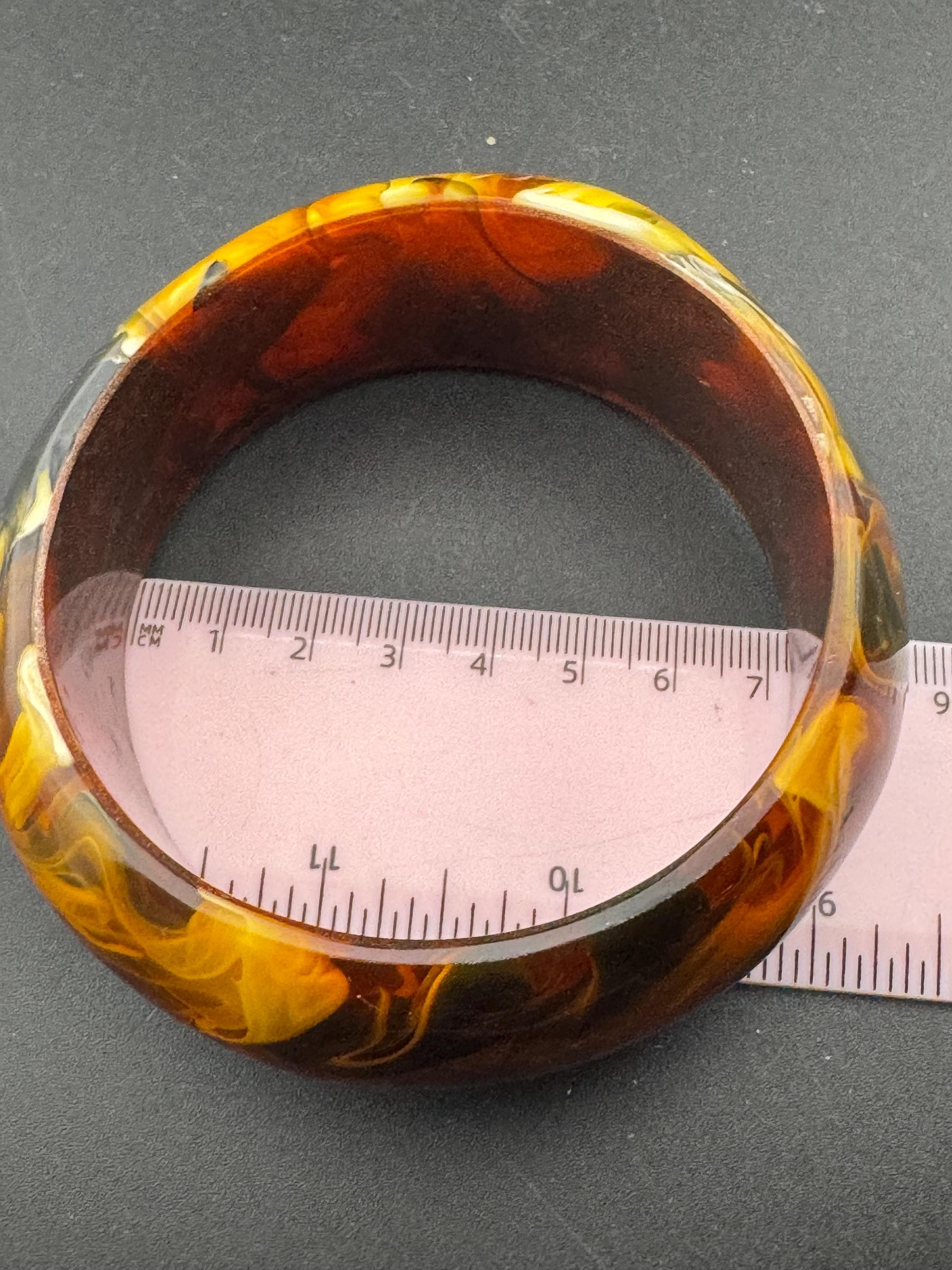 Brown orange marbled plastic wide cuff bangle bracelet : faux tortoiseshell