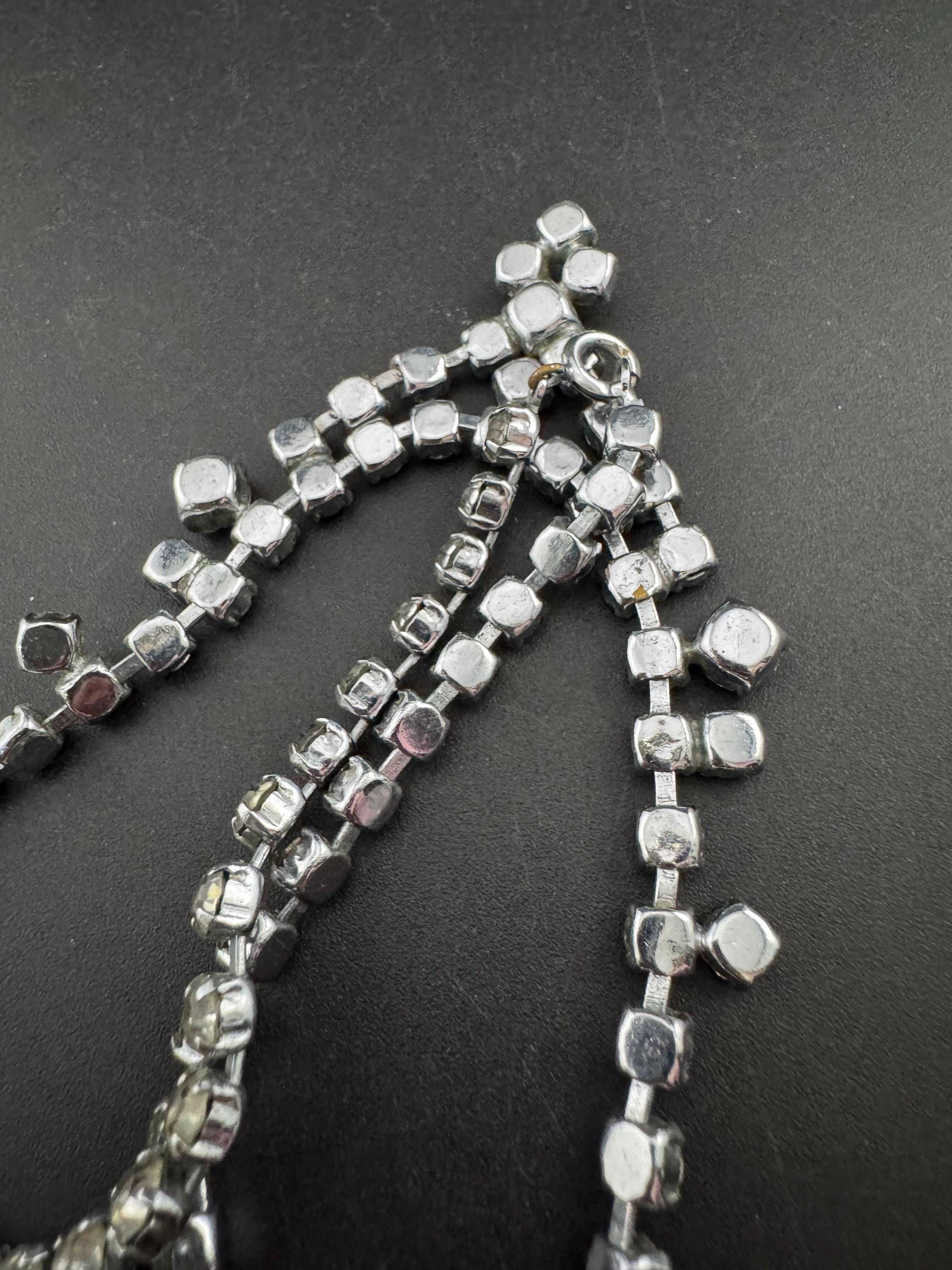 petite fit diamanté crystal drop necklace, clear glass rhinestones, vintage