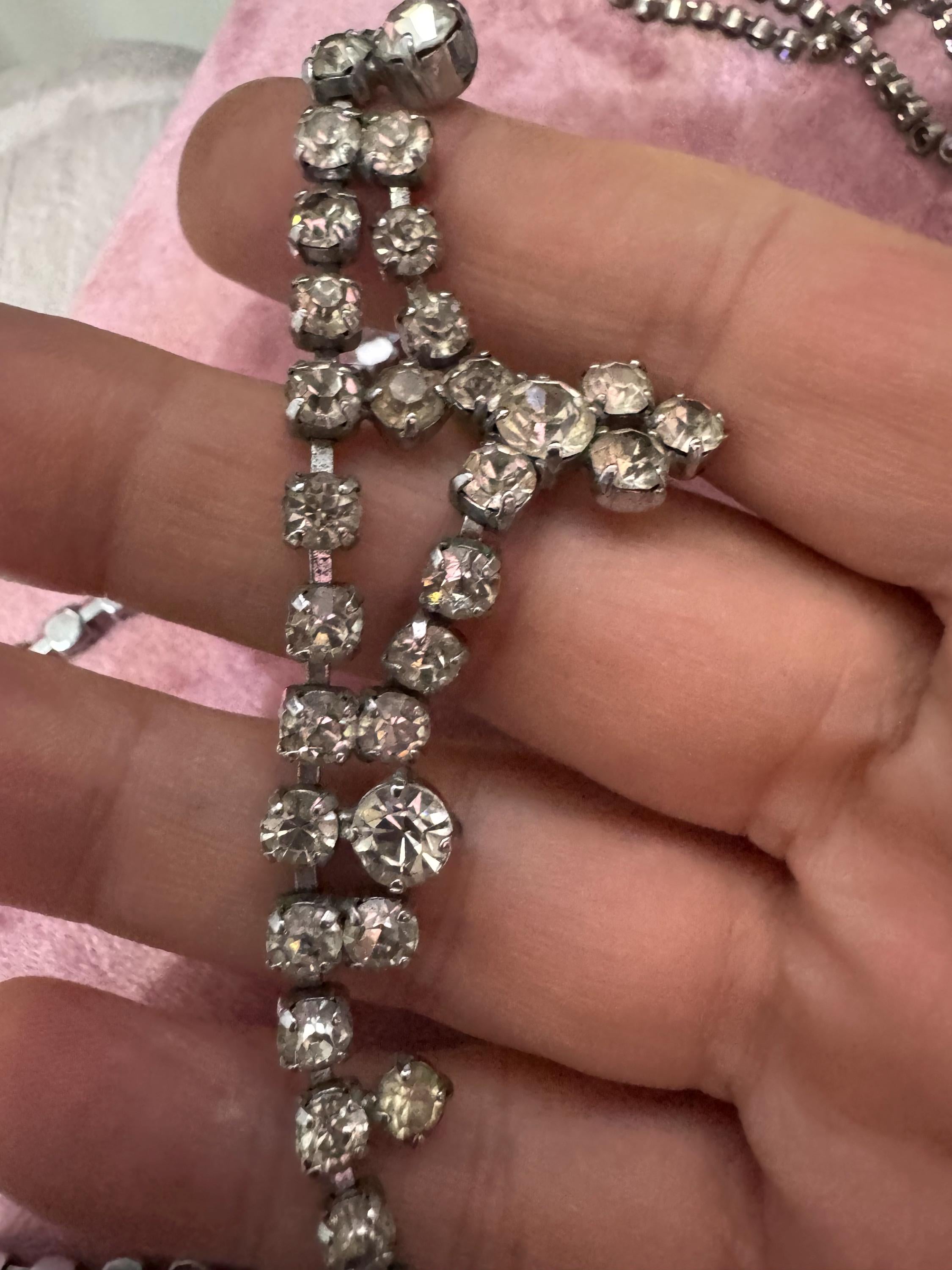 petite fit diamanté crystal drop necklace, clear glass rhinestones, vintage
