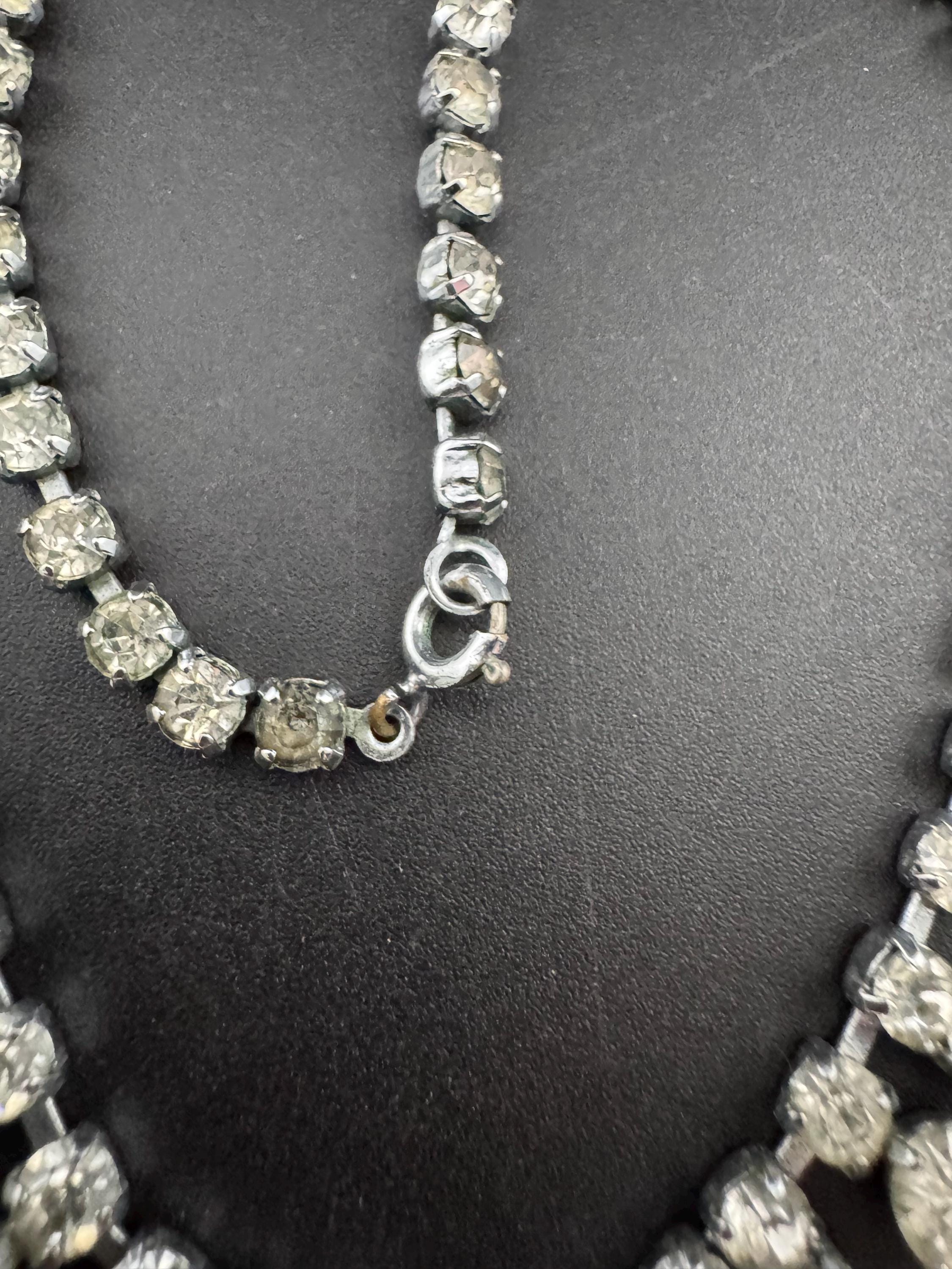 petite fit diamanté crystal drop necklace, clear glass rhinestones, vintage