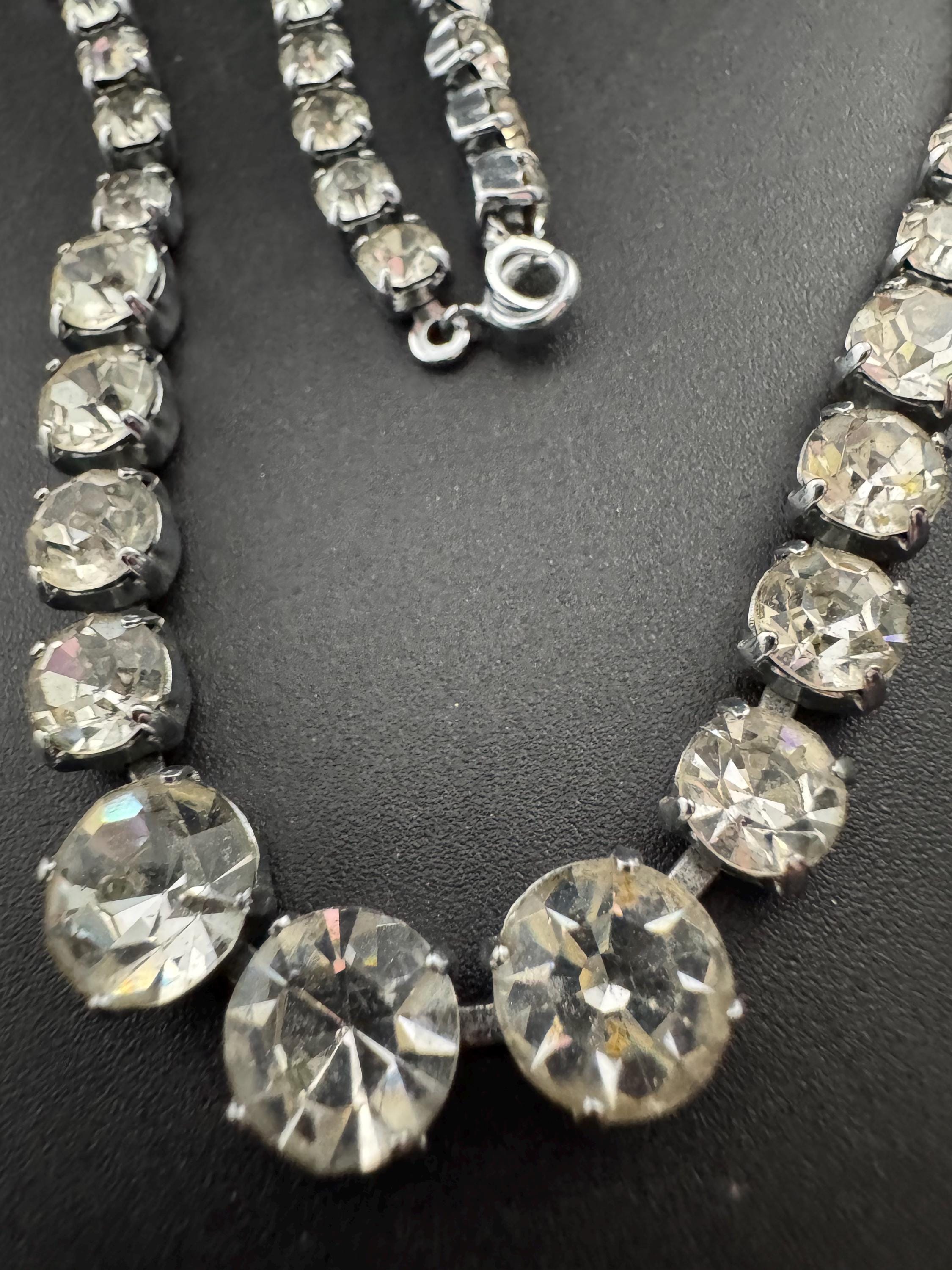 42cm diamanté crystal choker necklace, clear glass rhinestones, vintage