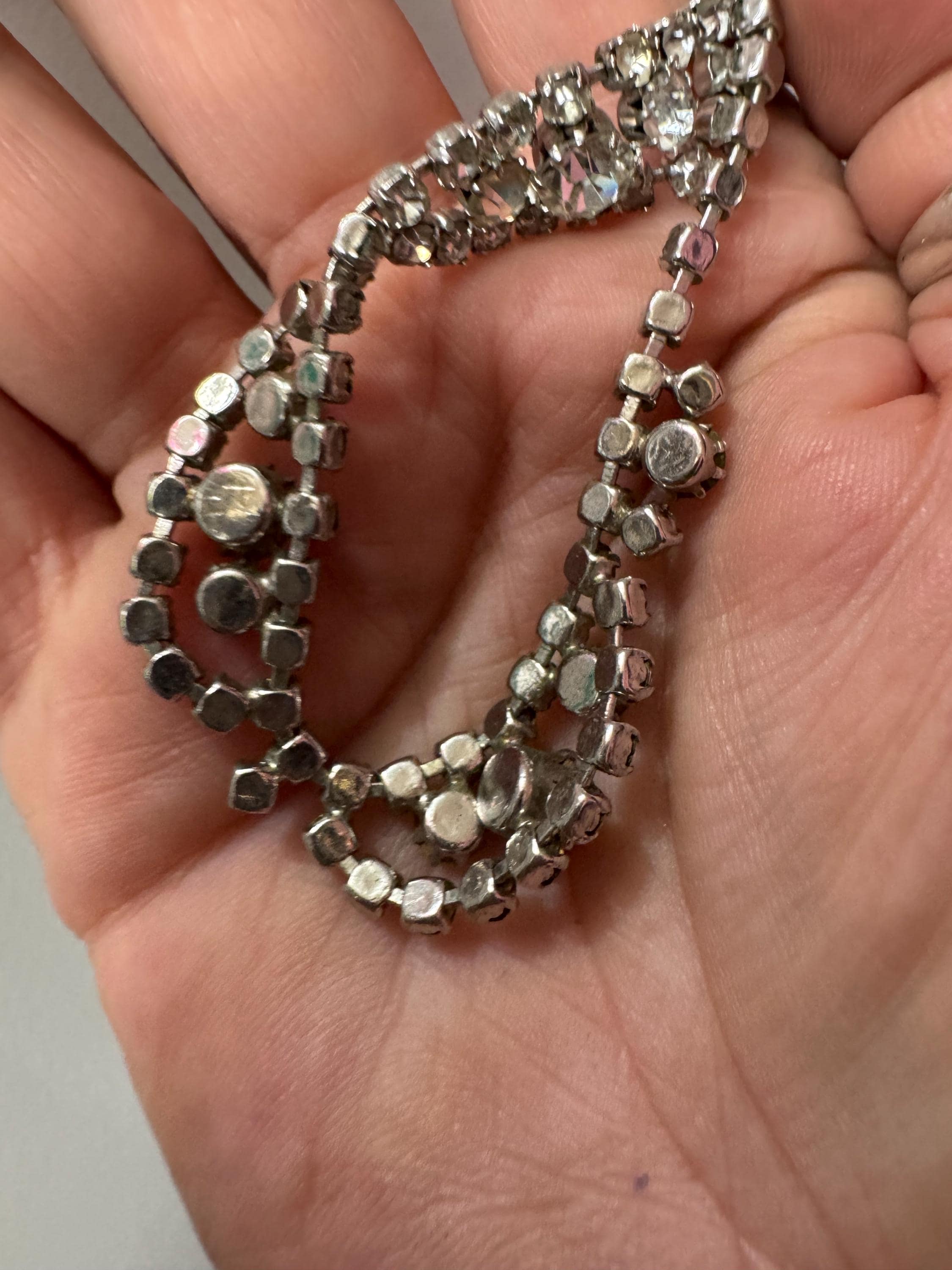 petite fit diamanté crystal collar choker necklace, clear glass rhinestones, vintage