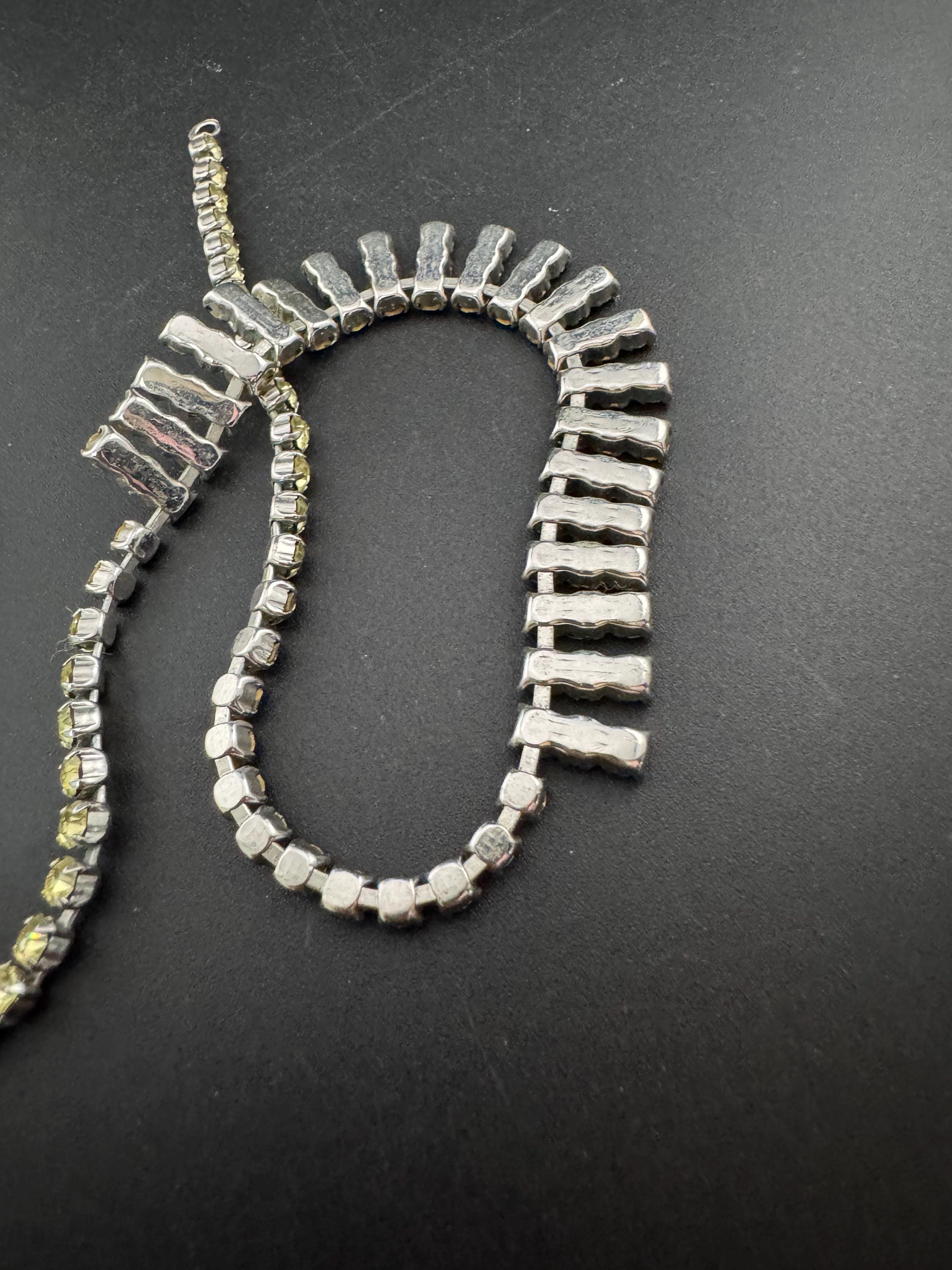 40cm diamanté crystal collar choker necklace, brown and yellow glass rhinestones, vintage