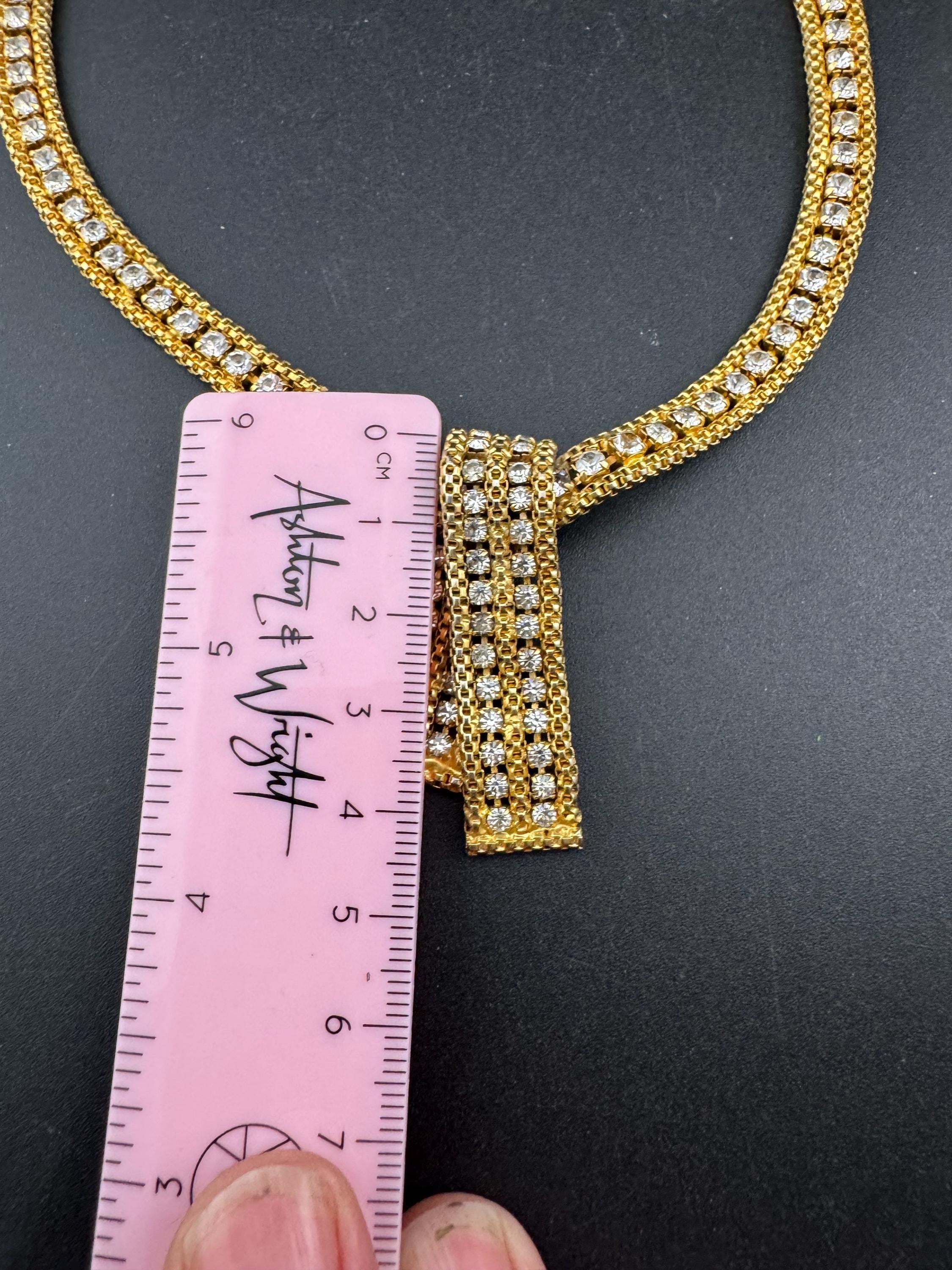 Vintage penino gold tone mesh & Clear paste diamanté waterfall lariat necklace