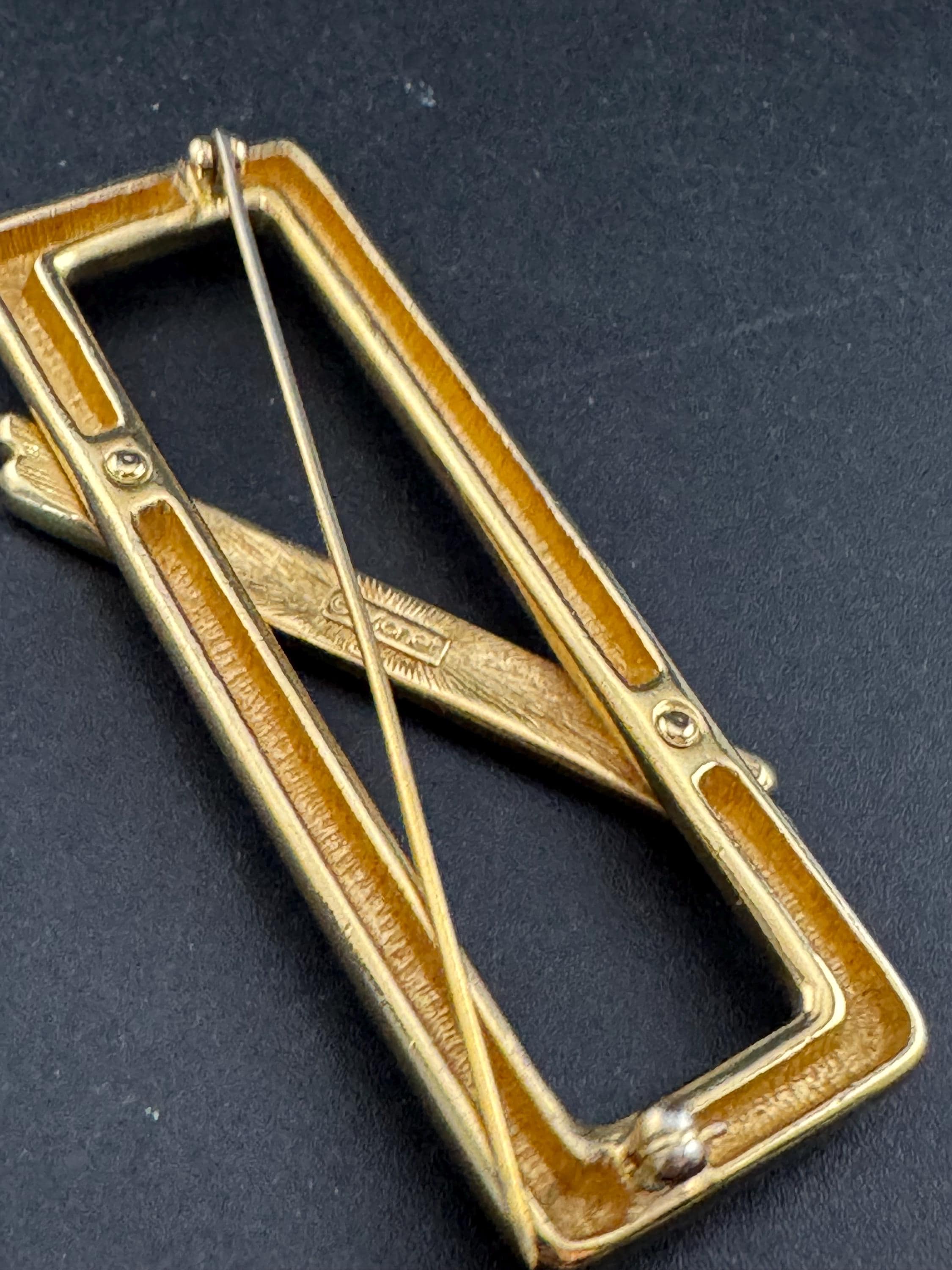Signed MONET large gold plated rectangular modernist brooch, 7cm