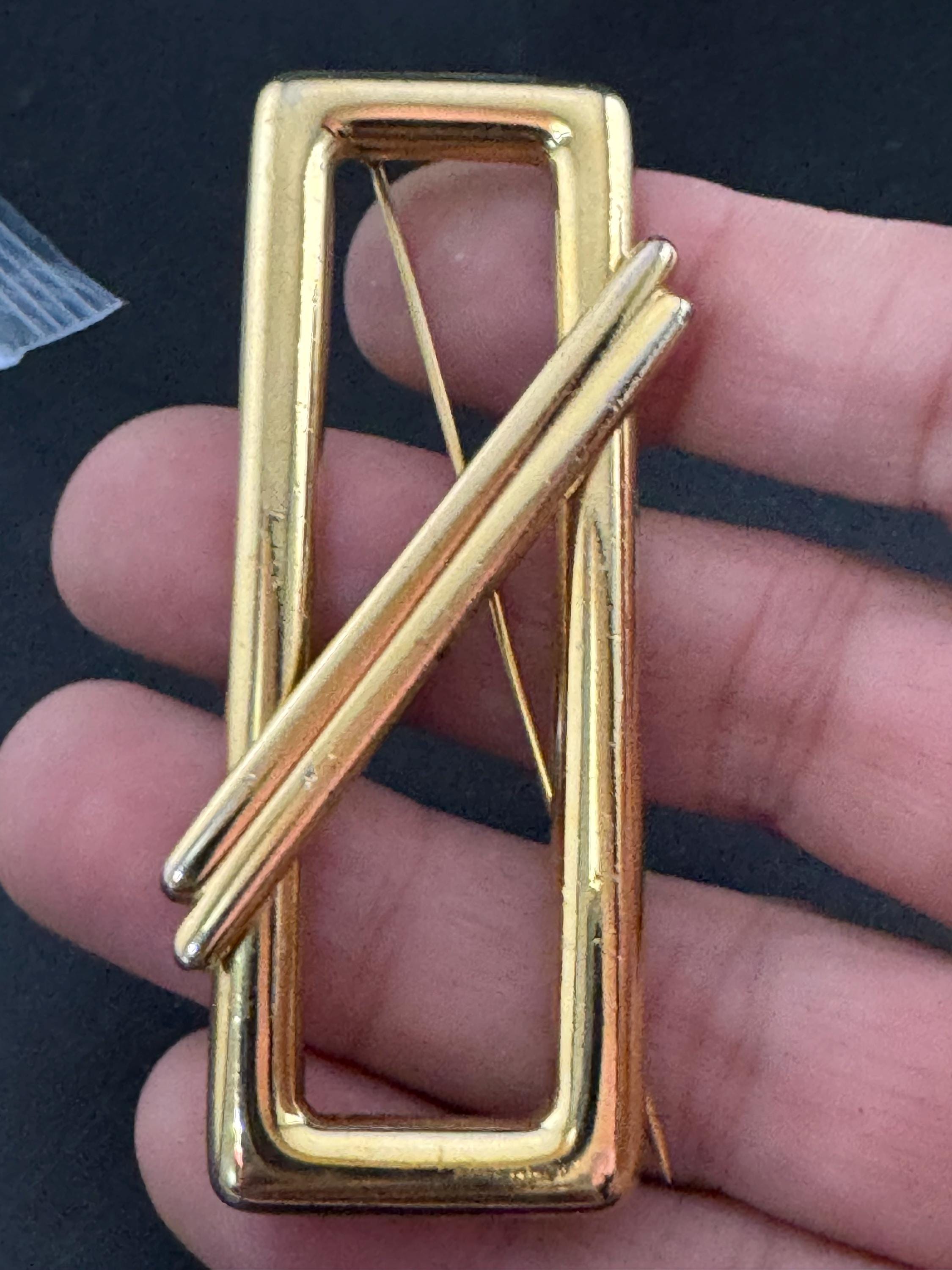 Signed MONET large gold plated rectangular modernist brooch, 7cm