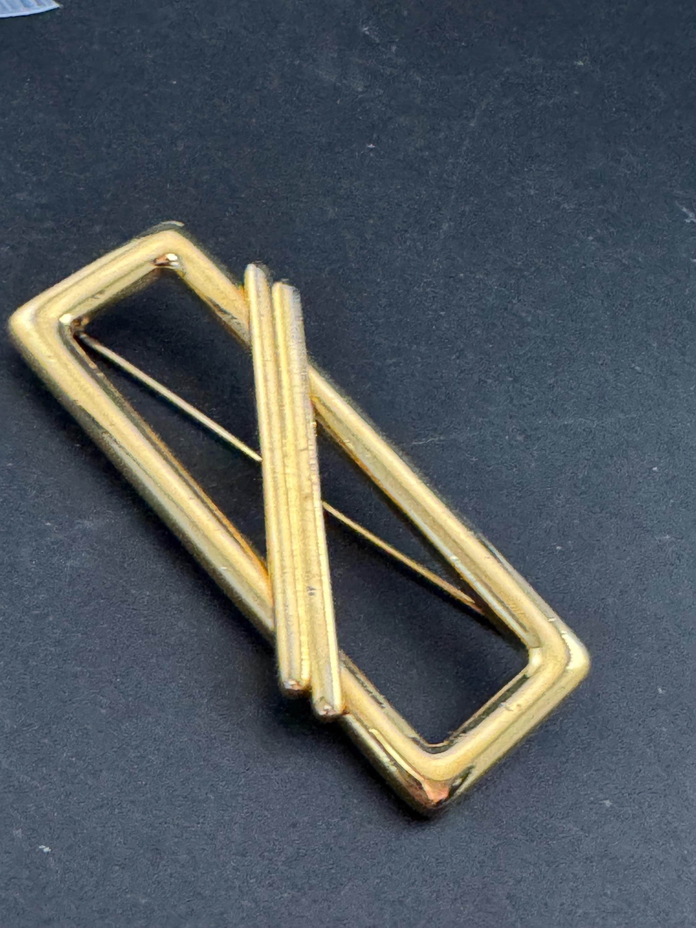Signed MONET large gold plated rectangular modernist brooch, 7cm