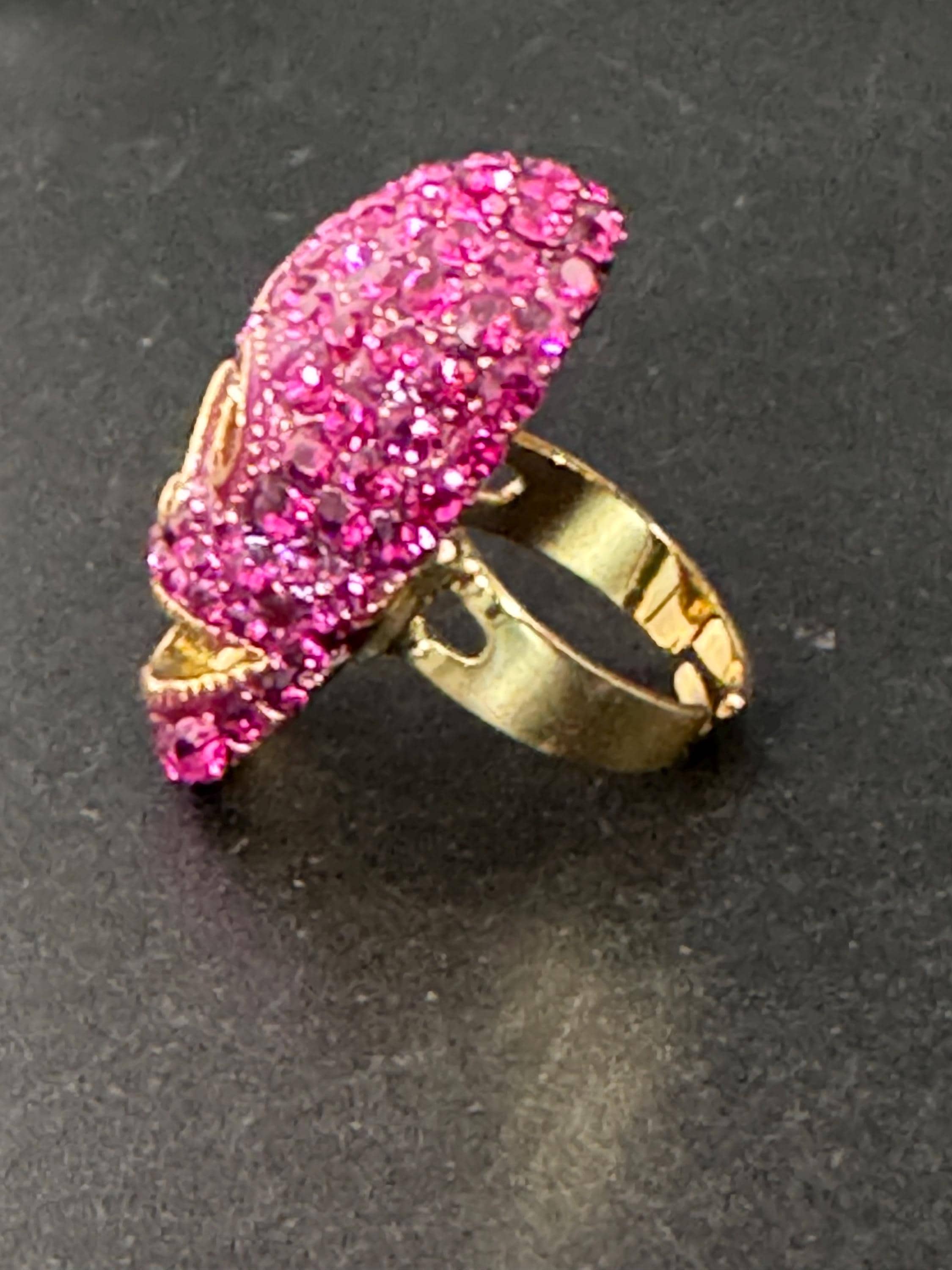 retro pink rhinestone skull ring by butler and Wilson , adjustable and signed