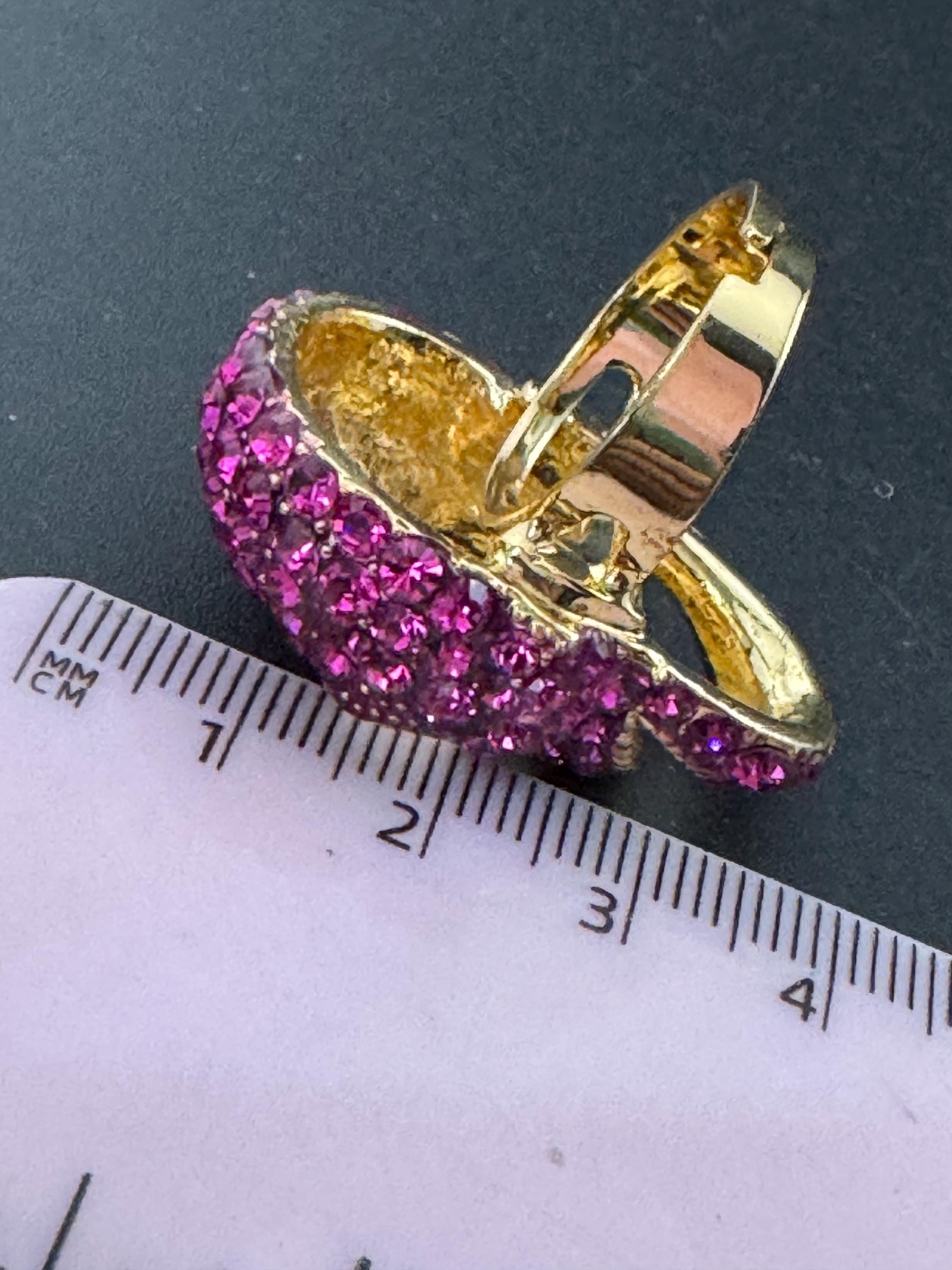retro pink rhinestone skull ring by butler and Wilson , adjustable and signed