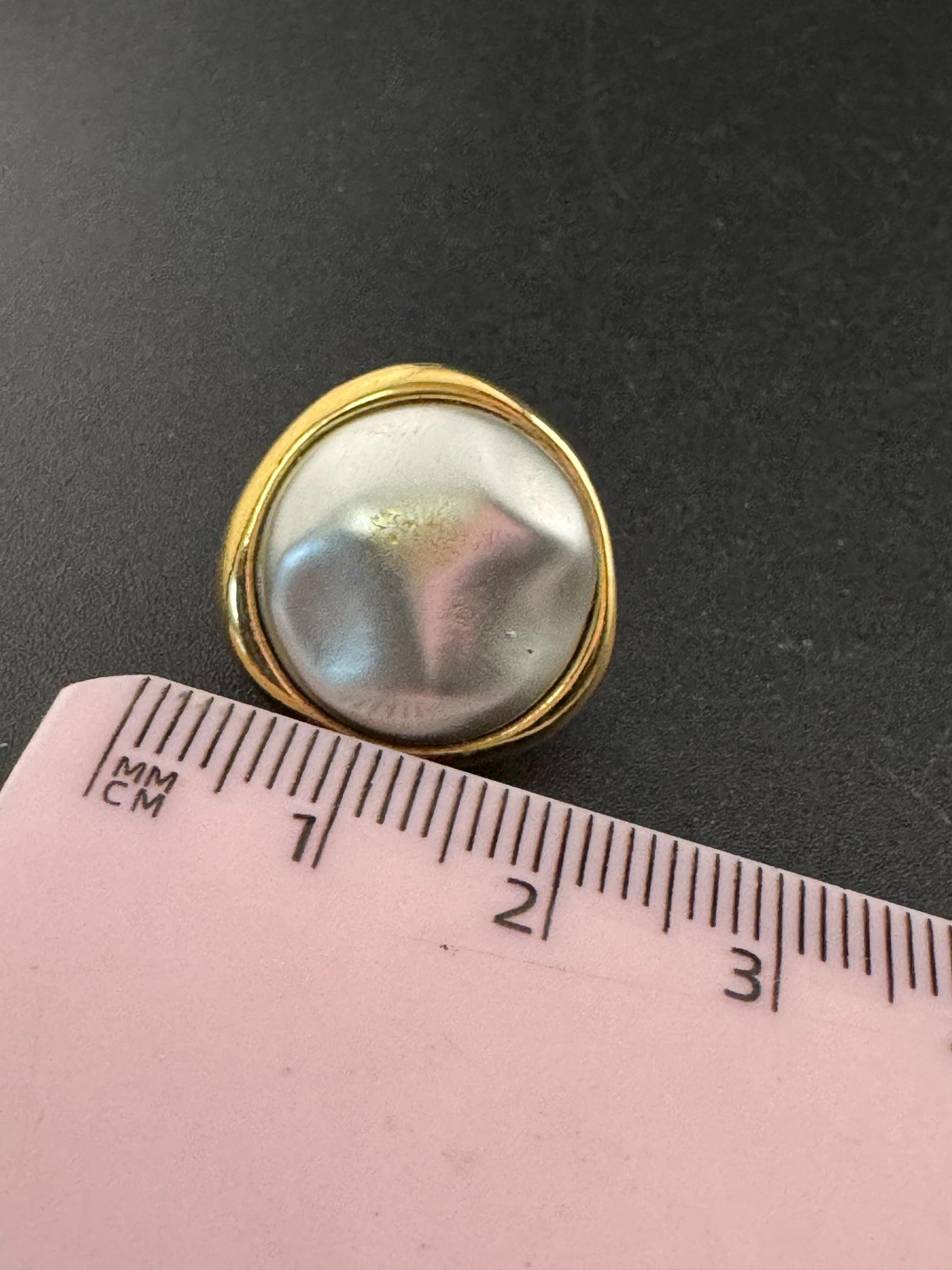 Vintage Monet soft grey Pearl Clip On Earrings: 22ct Gold Plated, signed