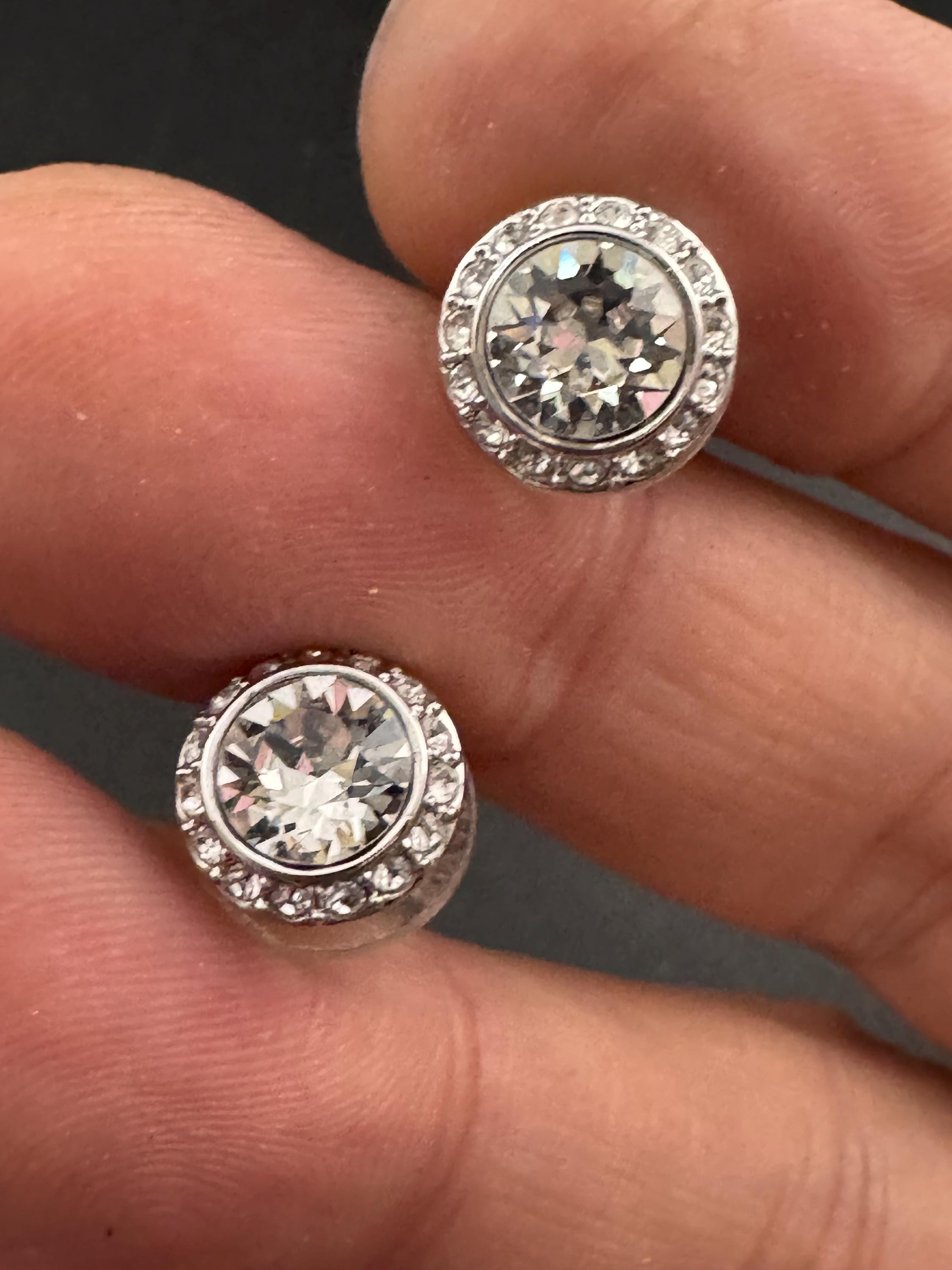 Signed Swarovski crystal silver tone diamanté round stud earrings
