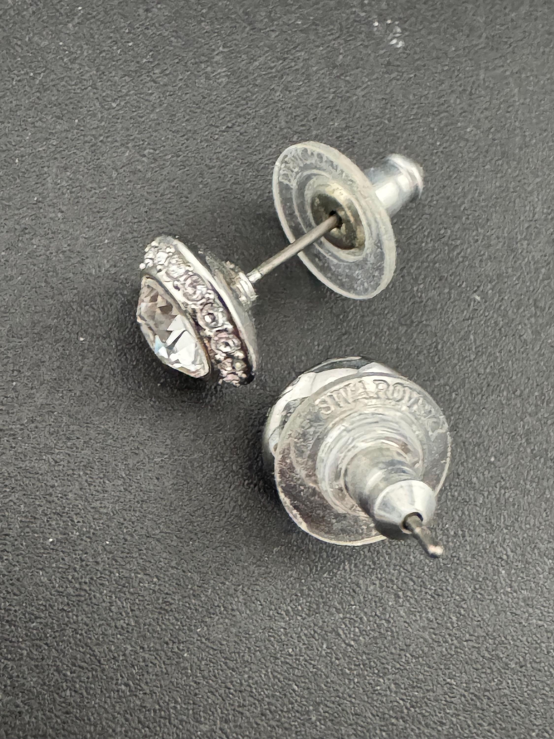 Signed Swarovski crystal silver tone diamanté round stud earrings