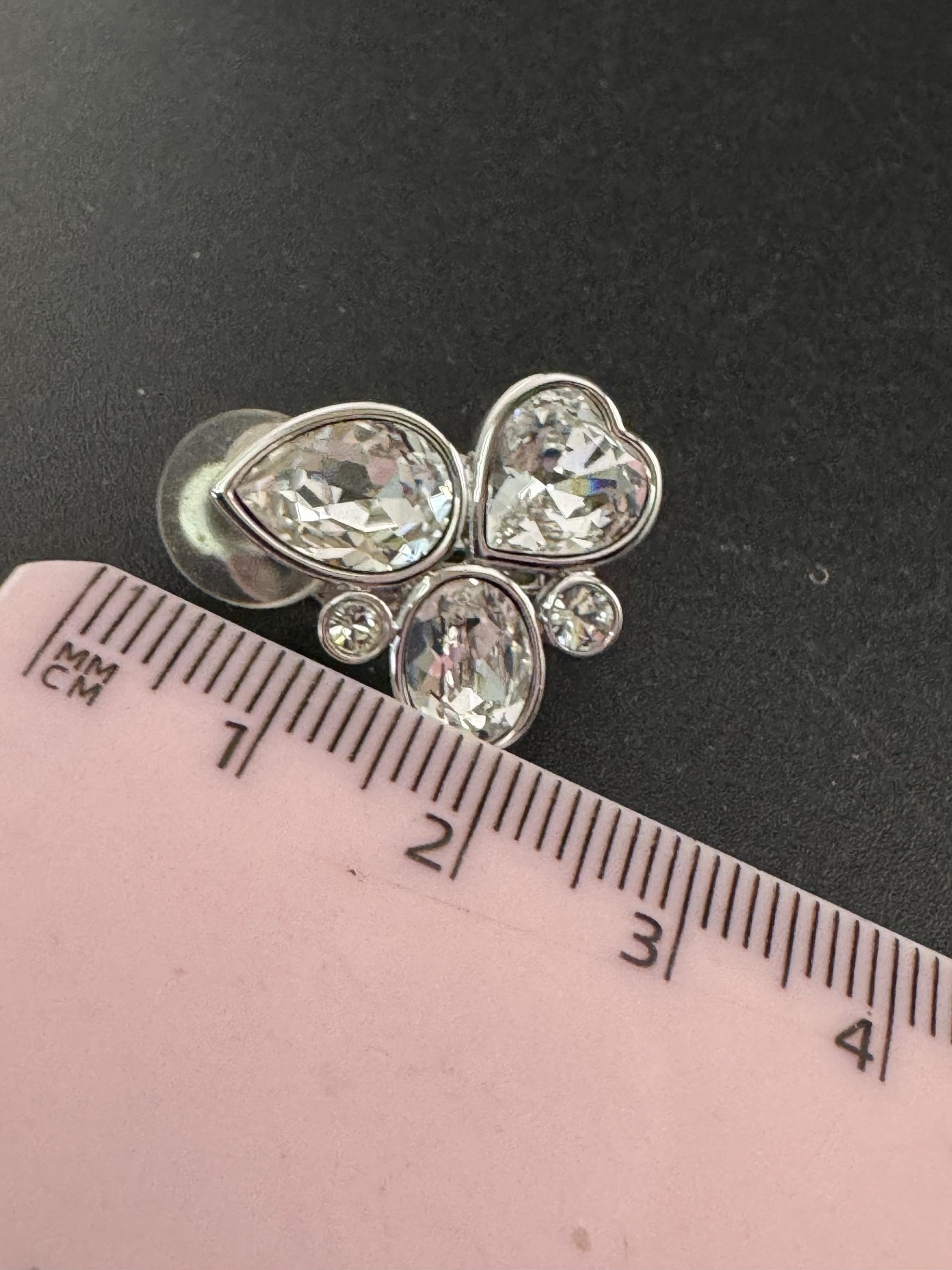 Signed Swarovski crystal silver tone diamanté cluster stud earrings