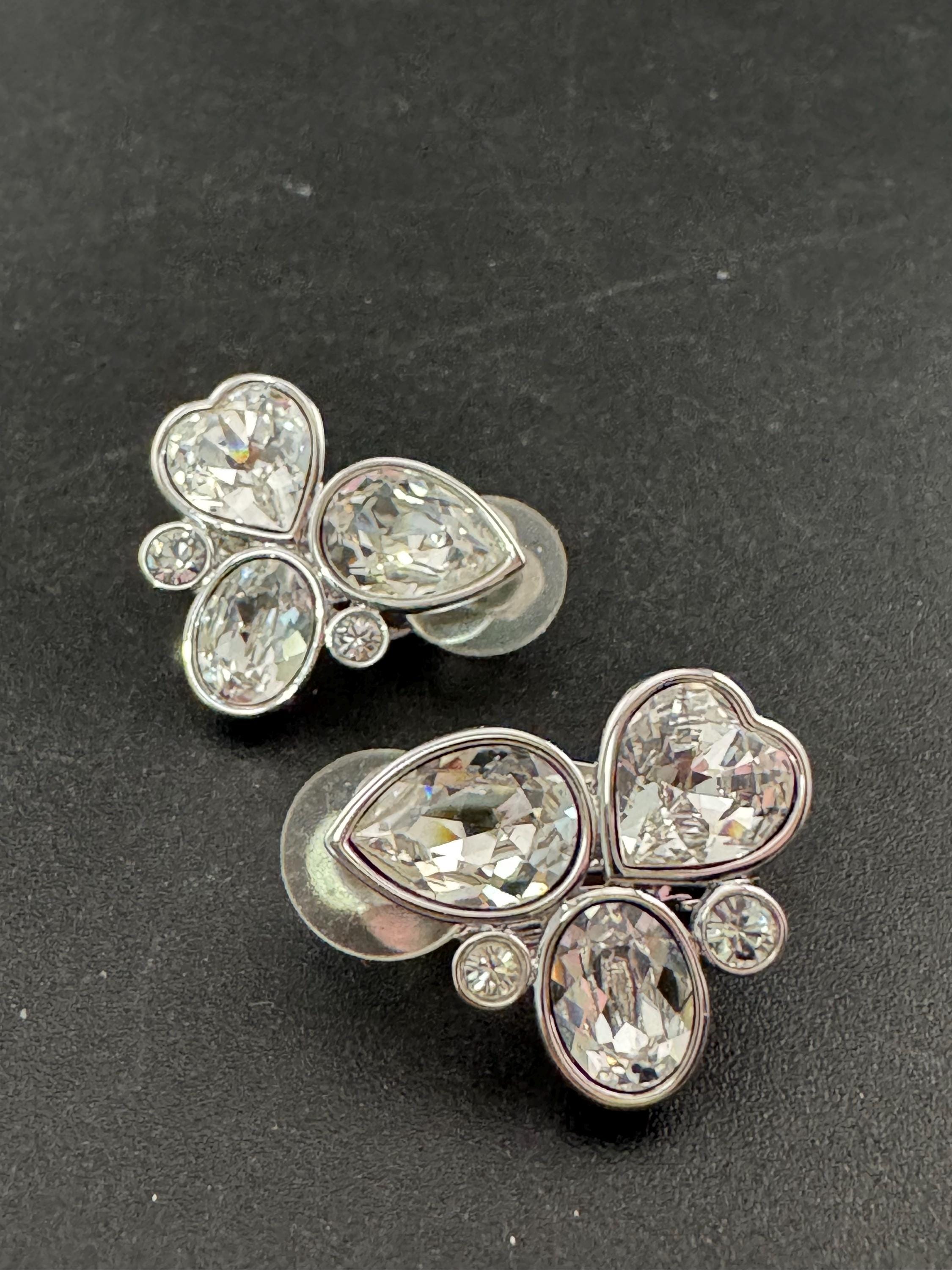 Signed Swarovski crystal silver tone diamanté cluster stud earrings
