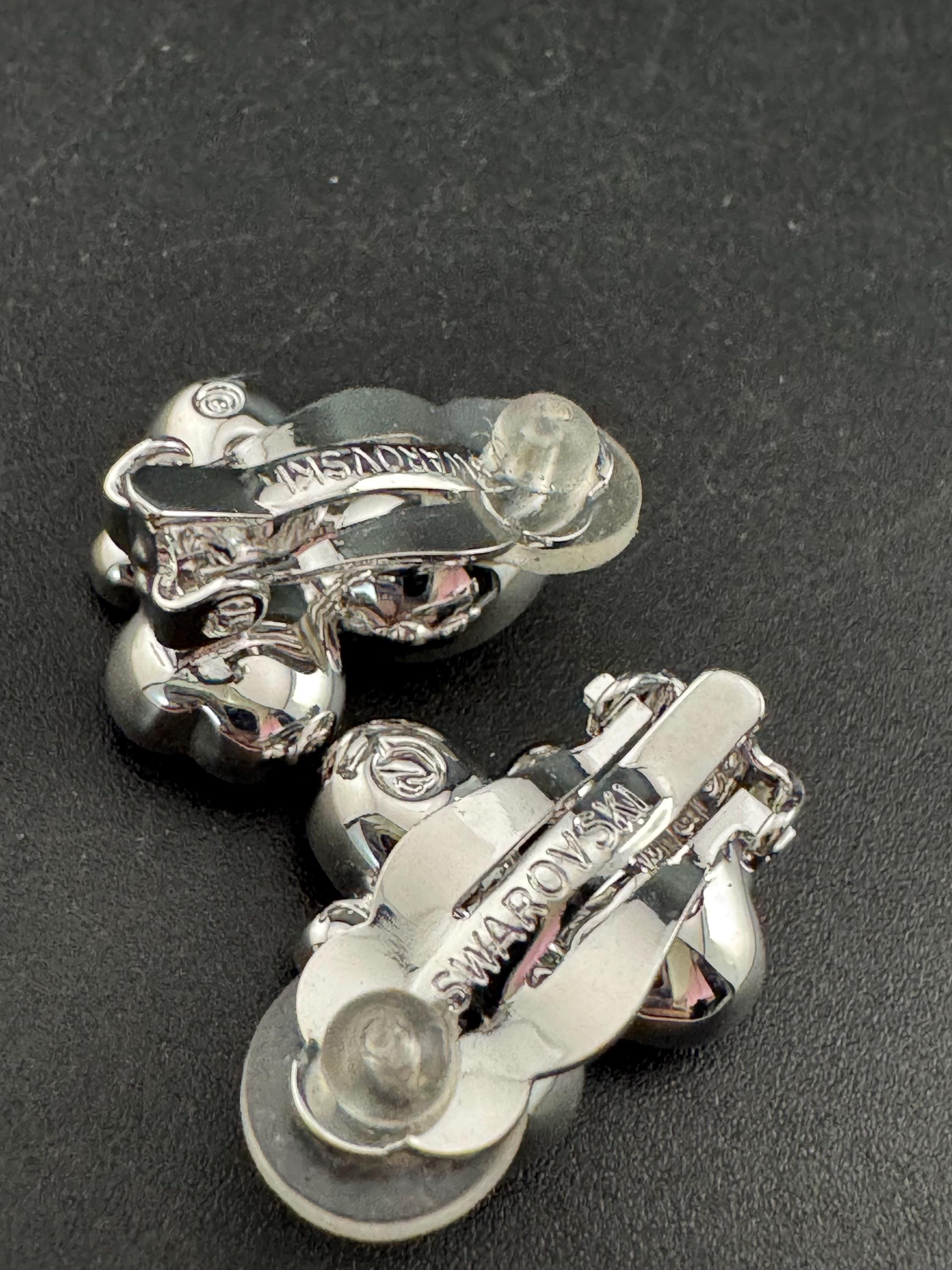 Signed Swarovski crystal silver tone diamanté cluster stud earrings