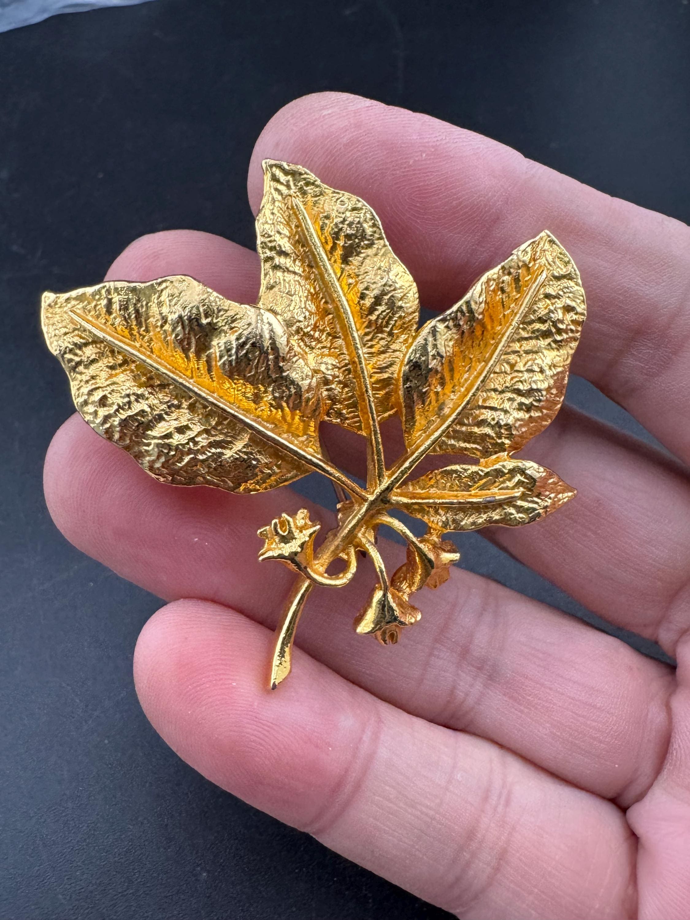 Vintage signed Exquisite gold leaf brooch; mid century
