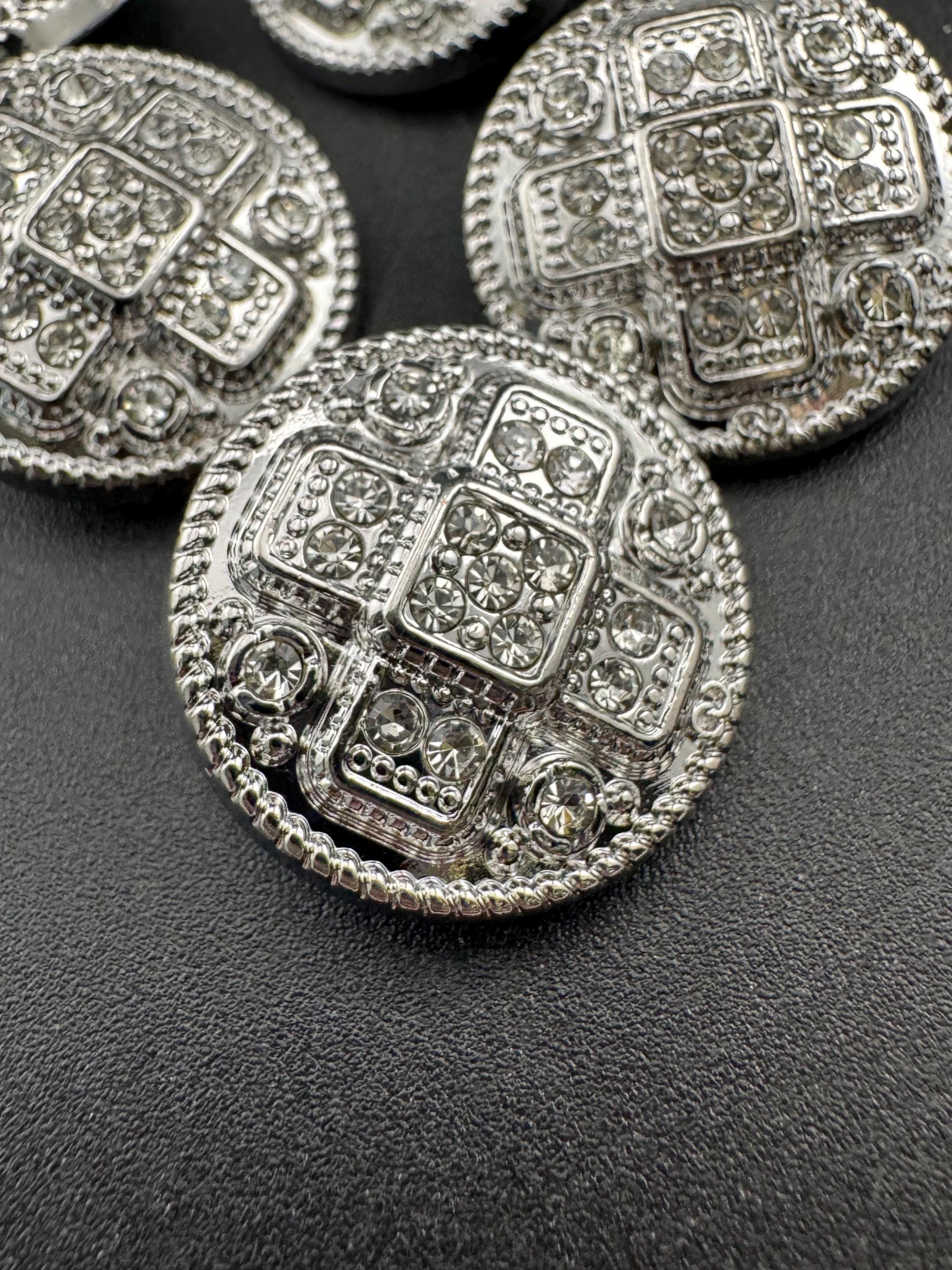 Set of 5 silver Tone Diamanté Crystal Shank Buttons (23mm)