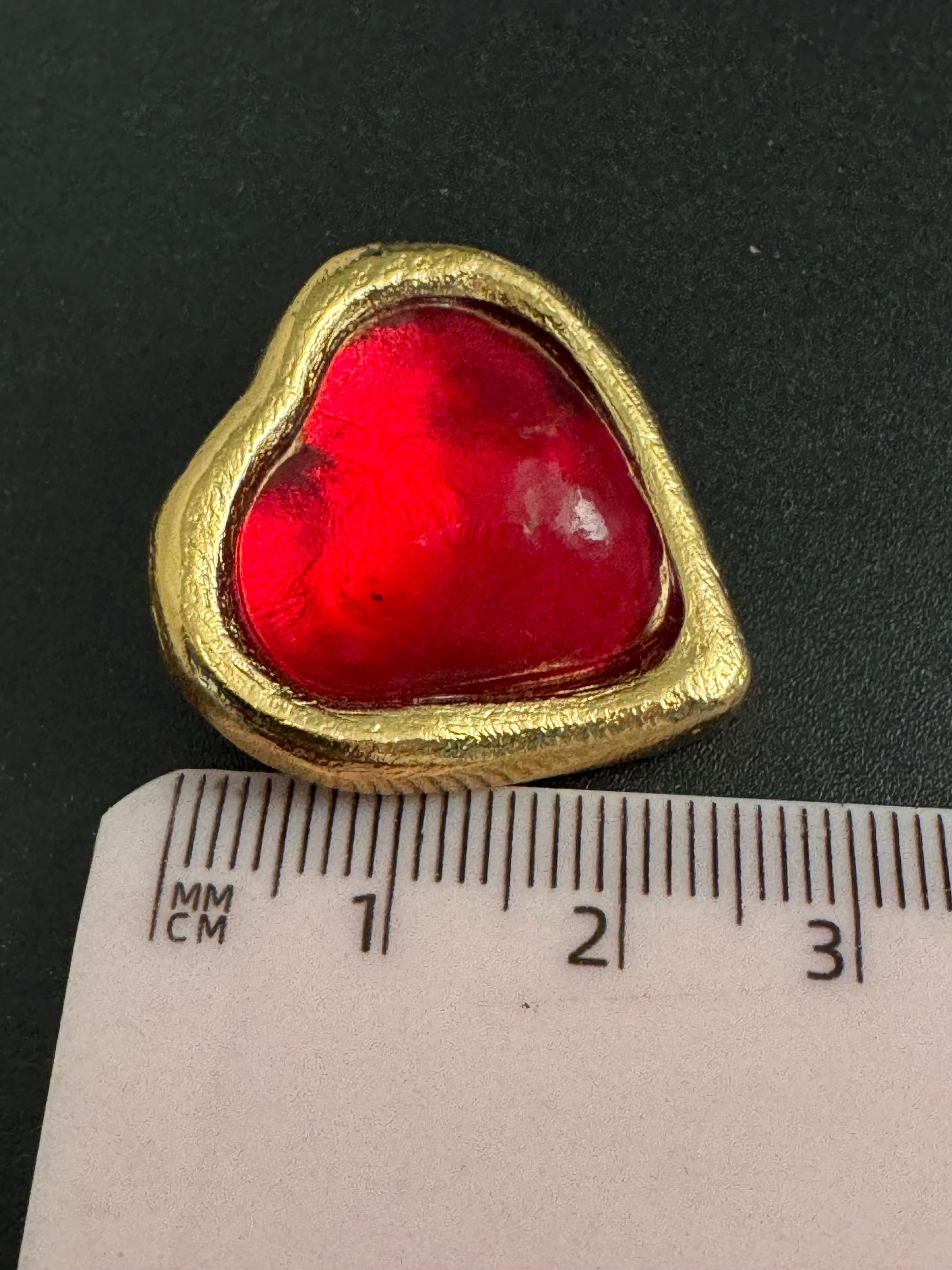 YSL Yves Saint Laurent red love heart brooch, vintage designer jewellery