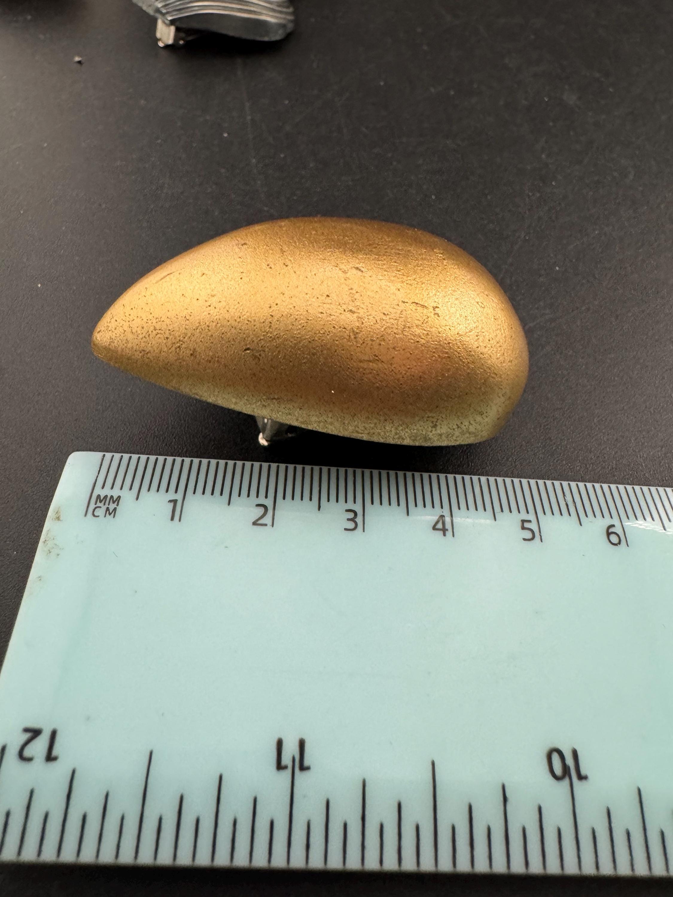 Oversized Vintage natural wooden teardrop gold clip on earrings 5cm