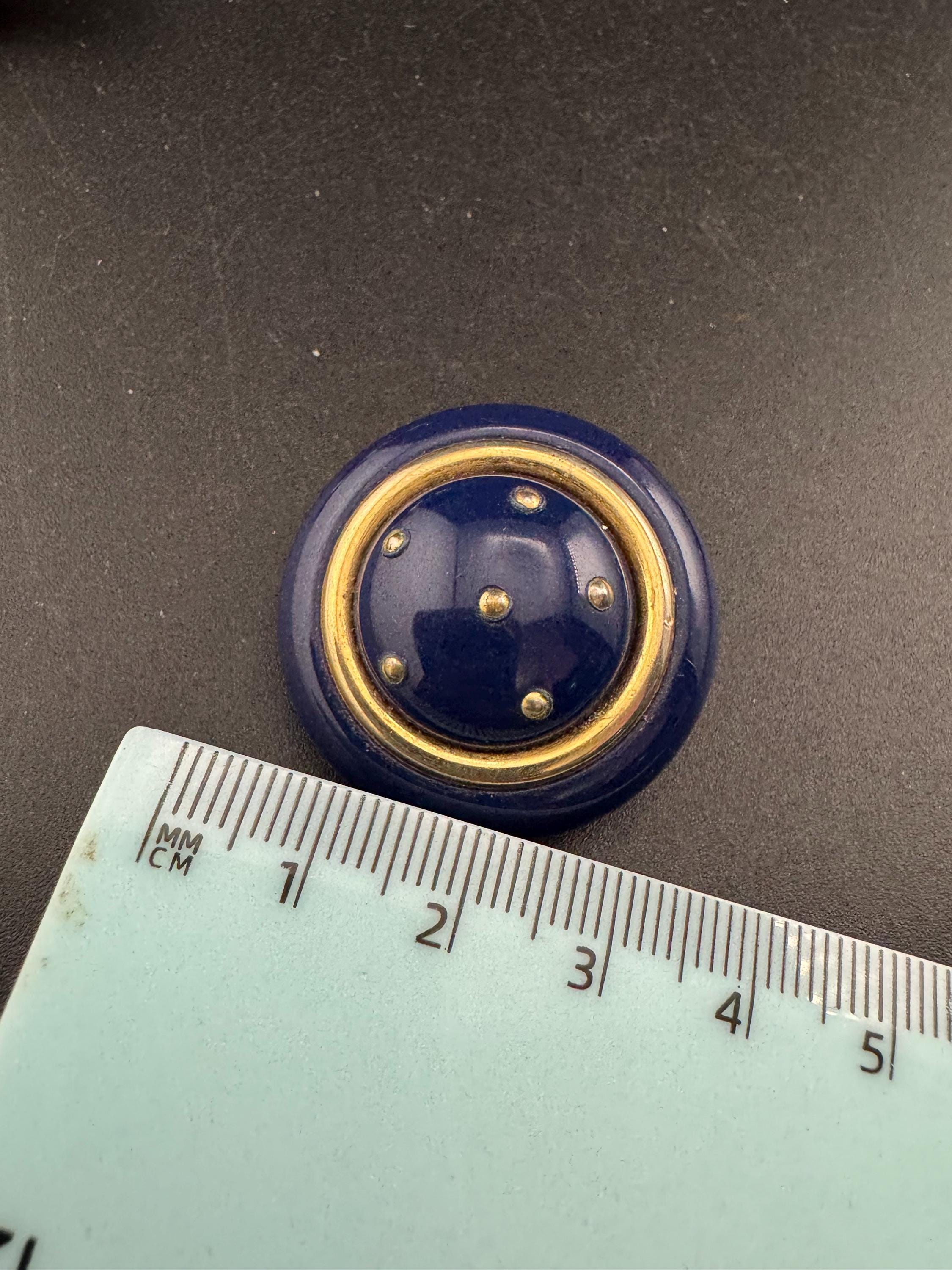 Vintage plastic domed navy blue and gold tone clip on earrings 2.5cm