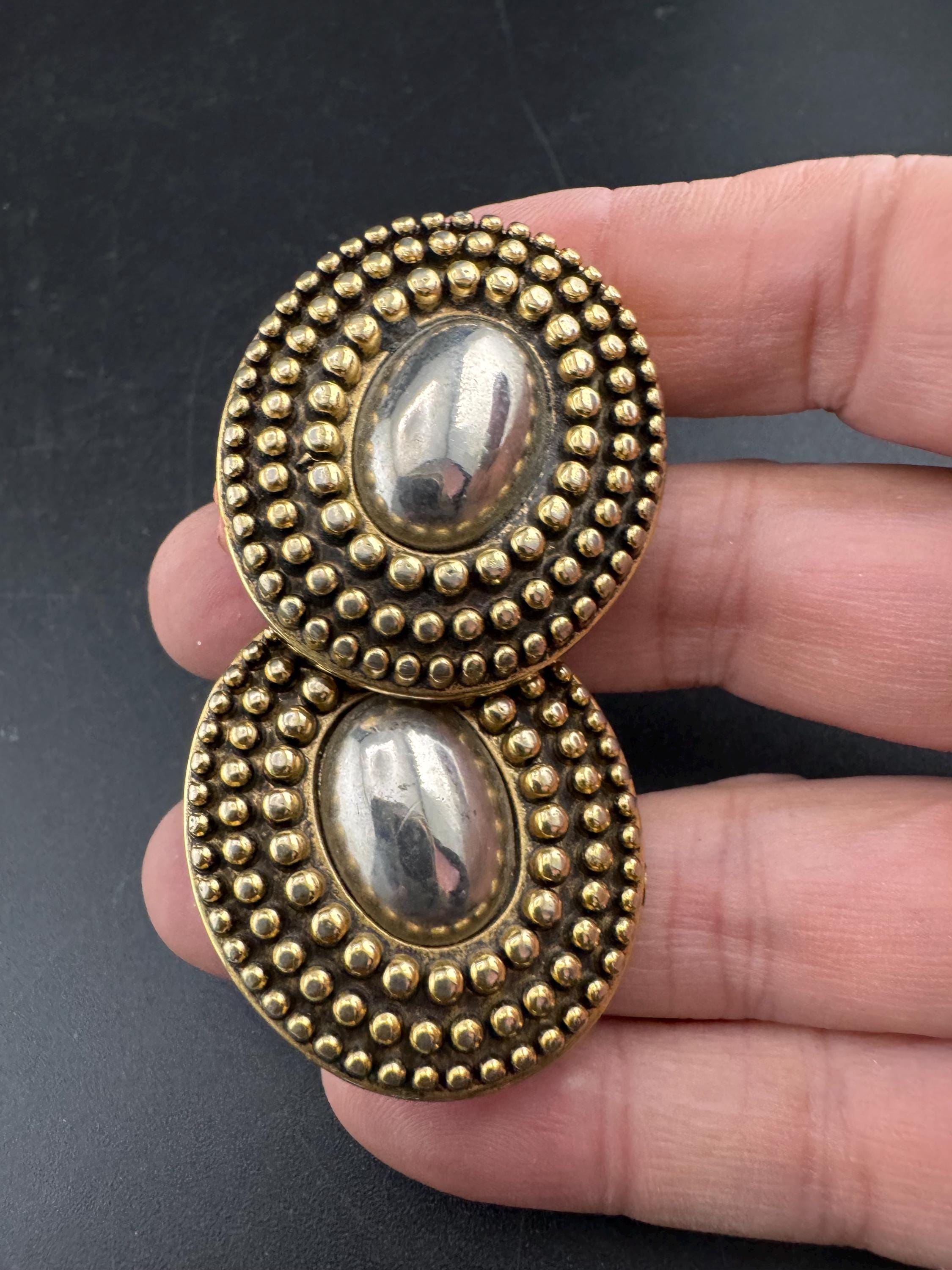 oversized oval gold tone plastic and metal clip on earrings