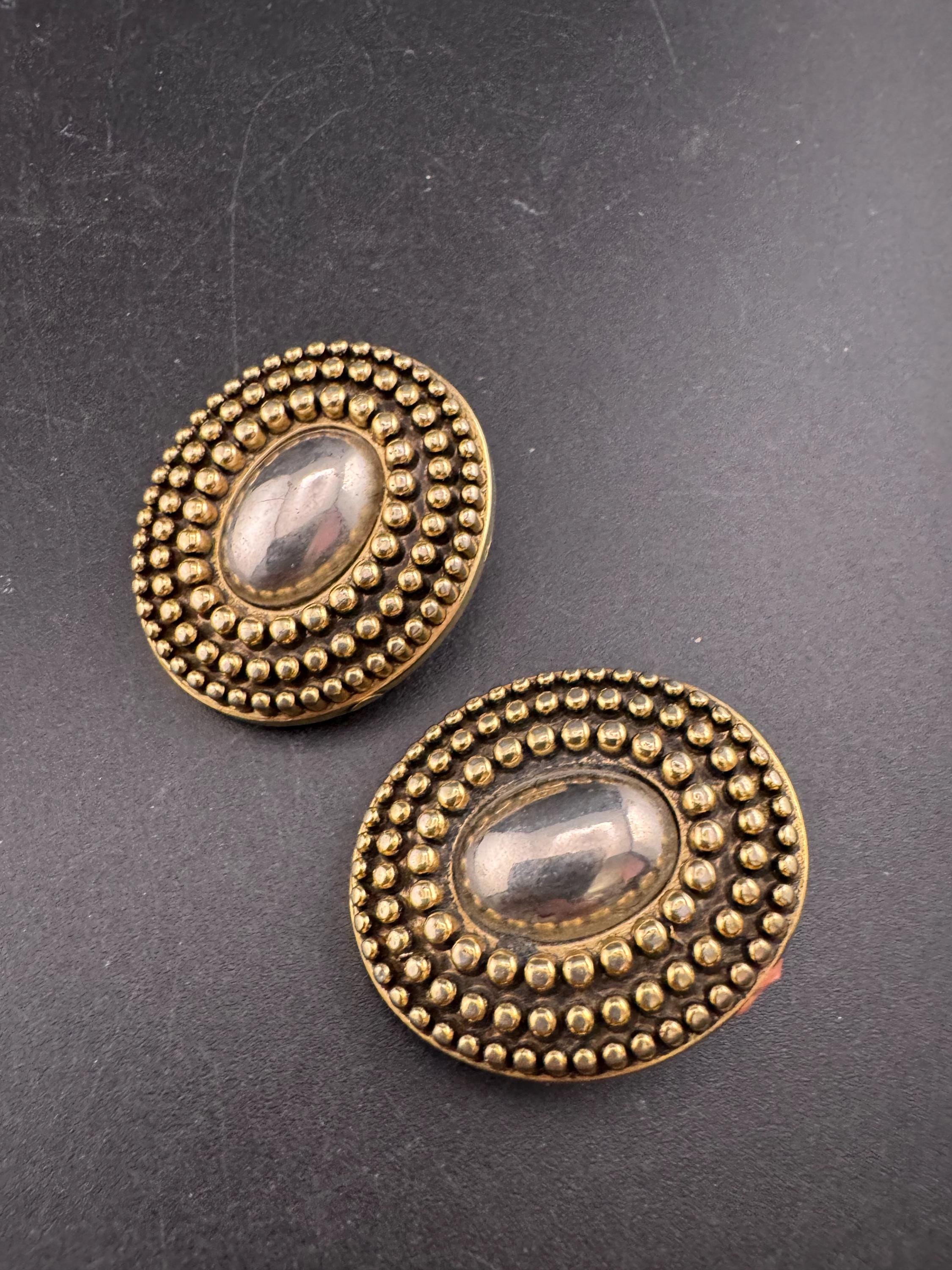 oversized oval gold tone plastic and metal clip on earrings
