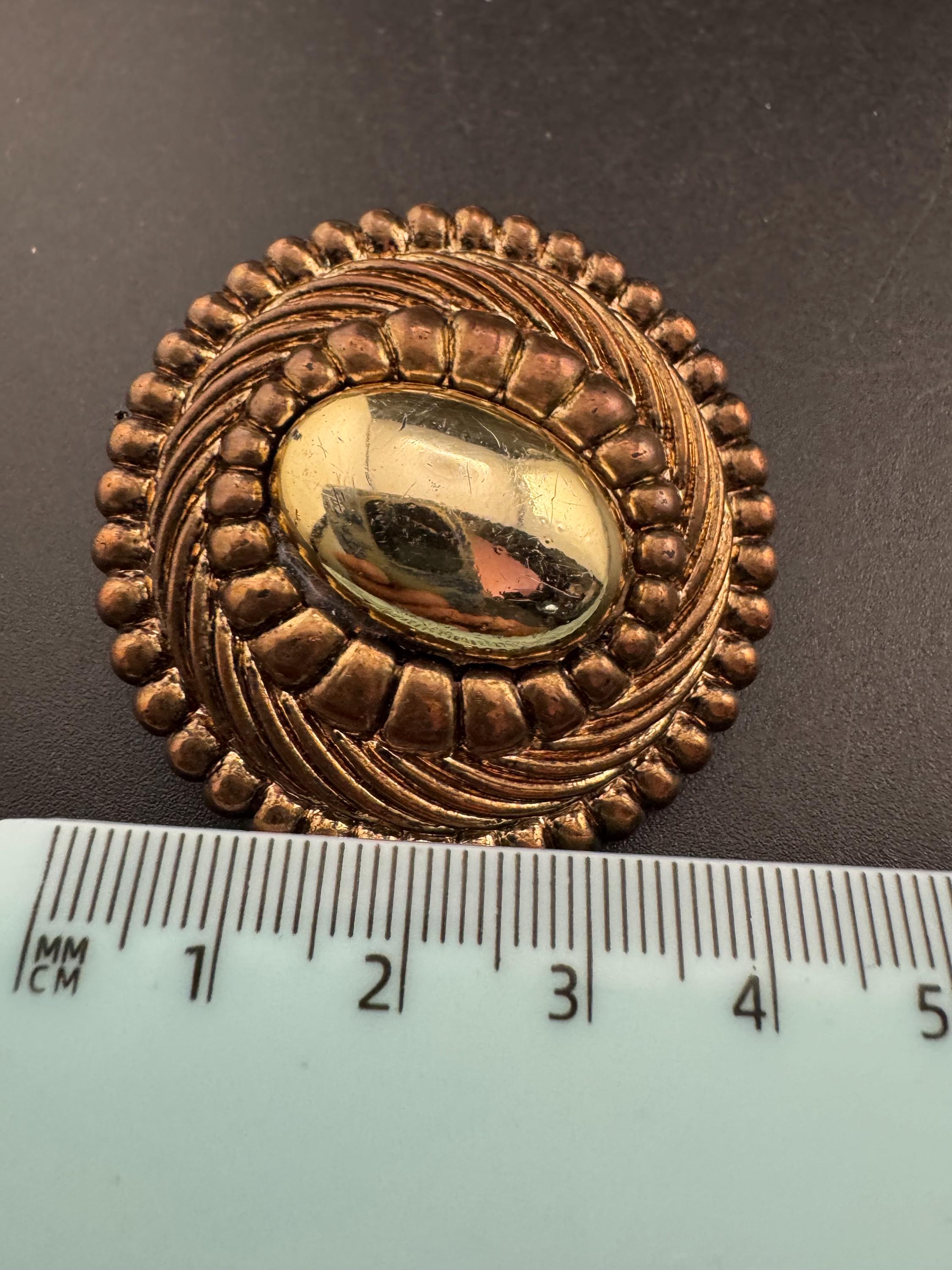 oversized round copper gold tone plastic and metal clip on earrings