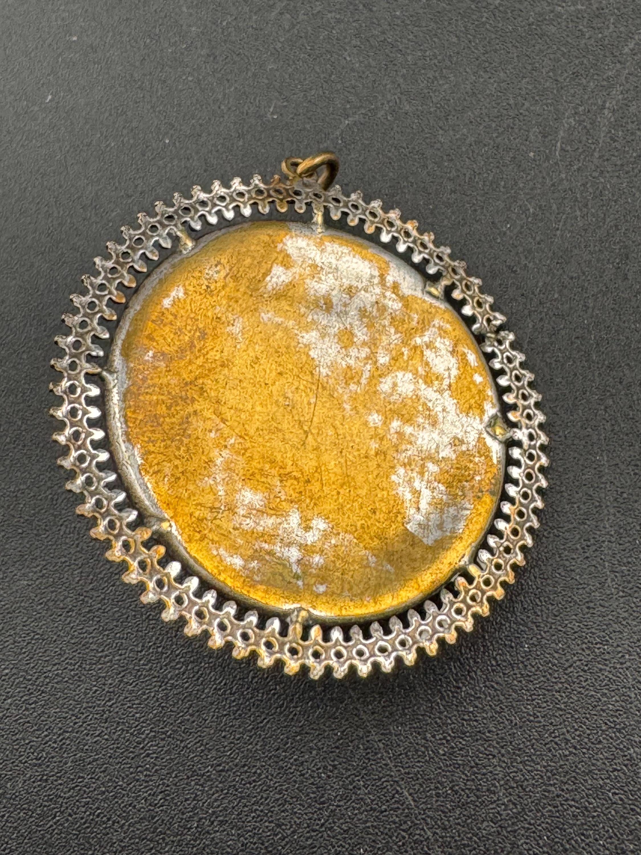 antique Edwardian blue guilloche enamel saphiret glass pendant