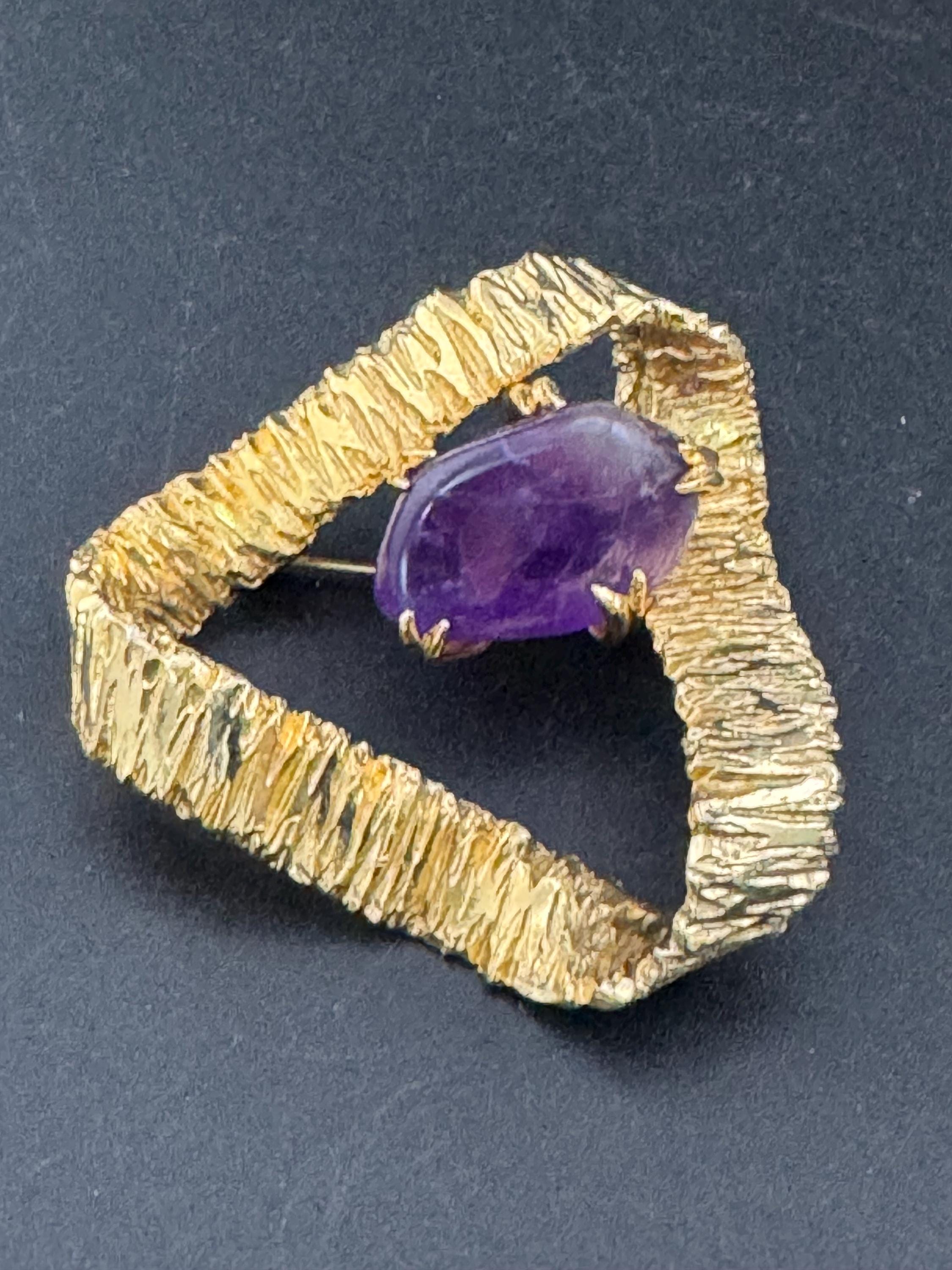 vintage oversized abstract triangle bark brooch gemstone amethyst stone