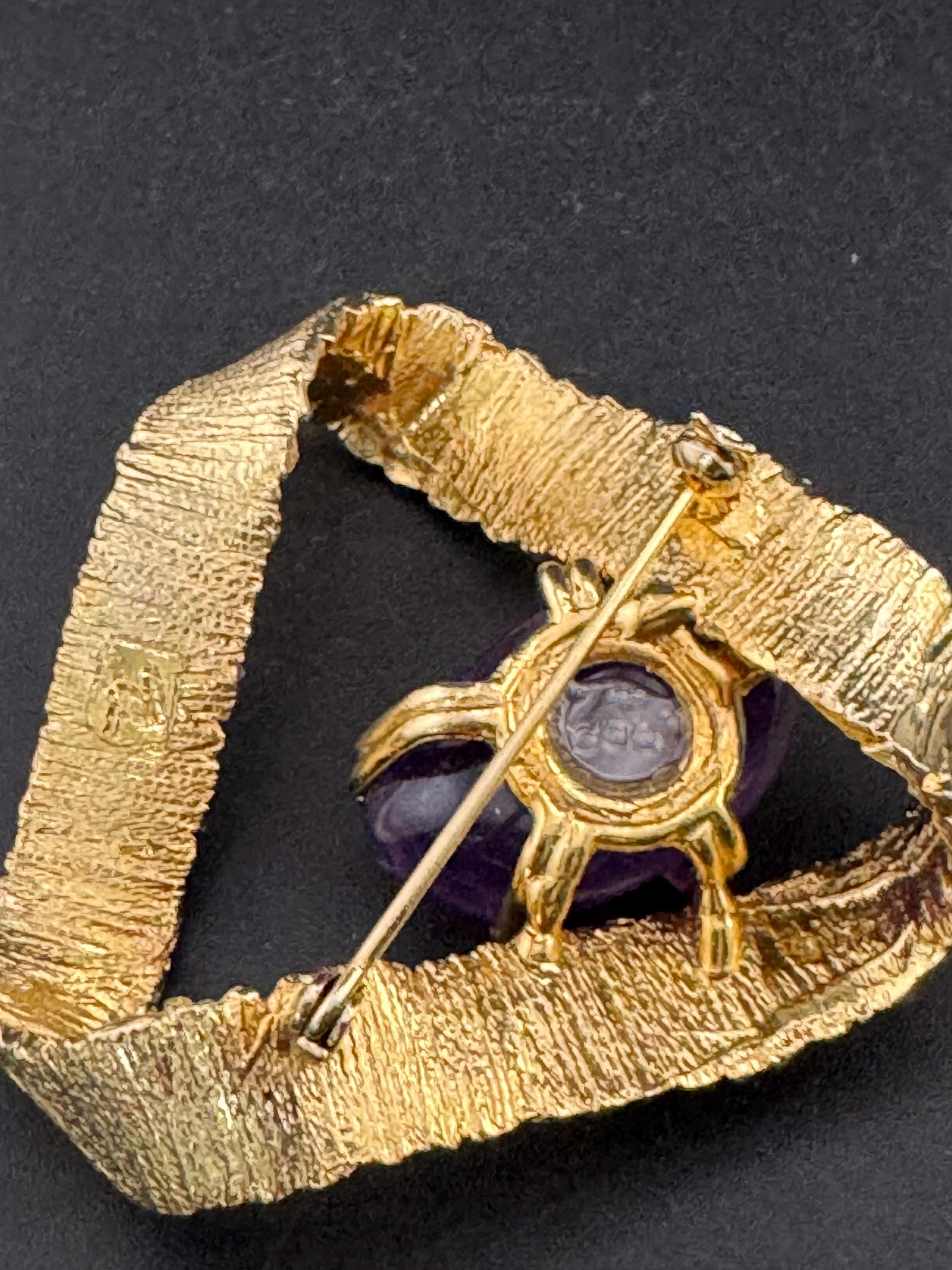 vintage oversized abstract triangle bark brooch gemstone amethyst stone