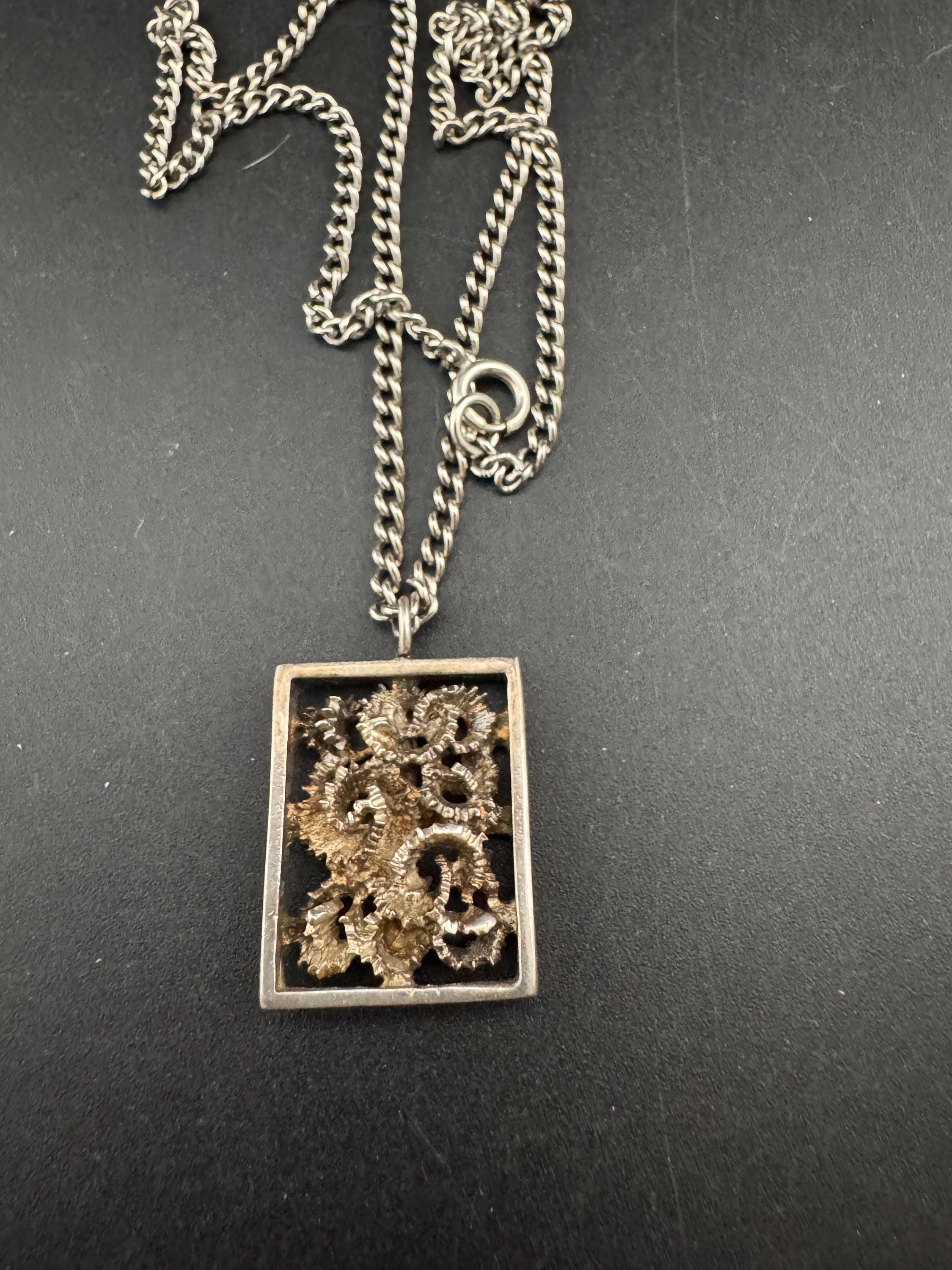 Vintage steel brutalist rectangular pendant necklace