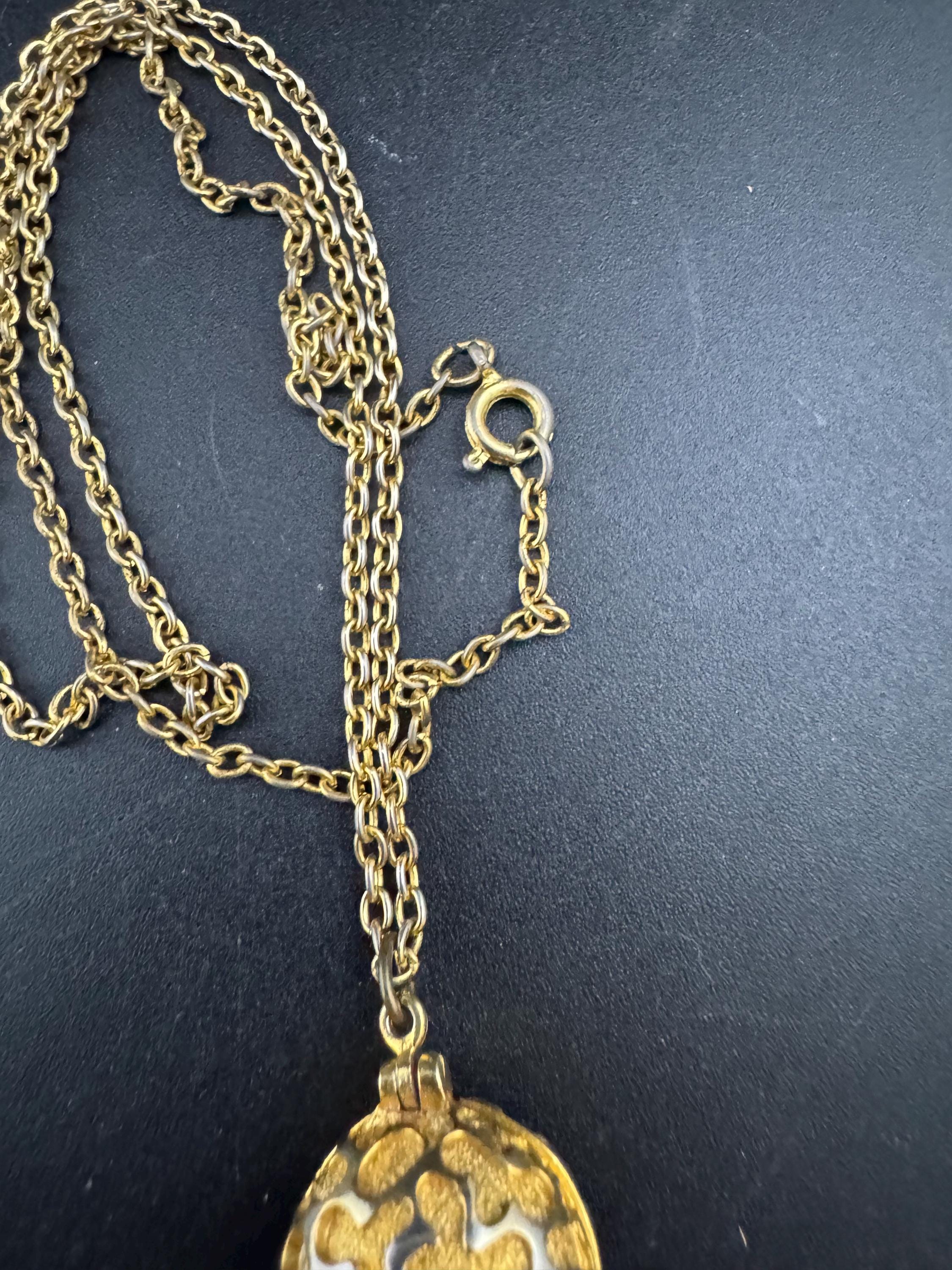 Retro 1980s modernist gold ball Locket Pendant Necklace