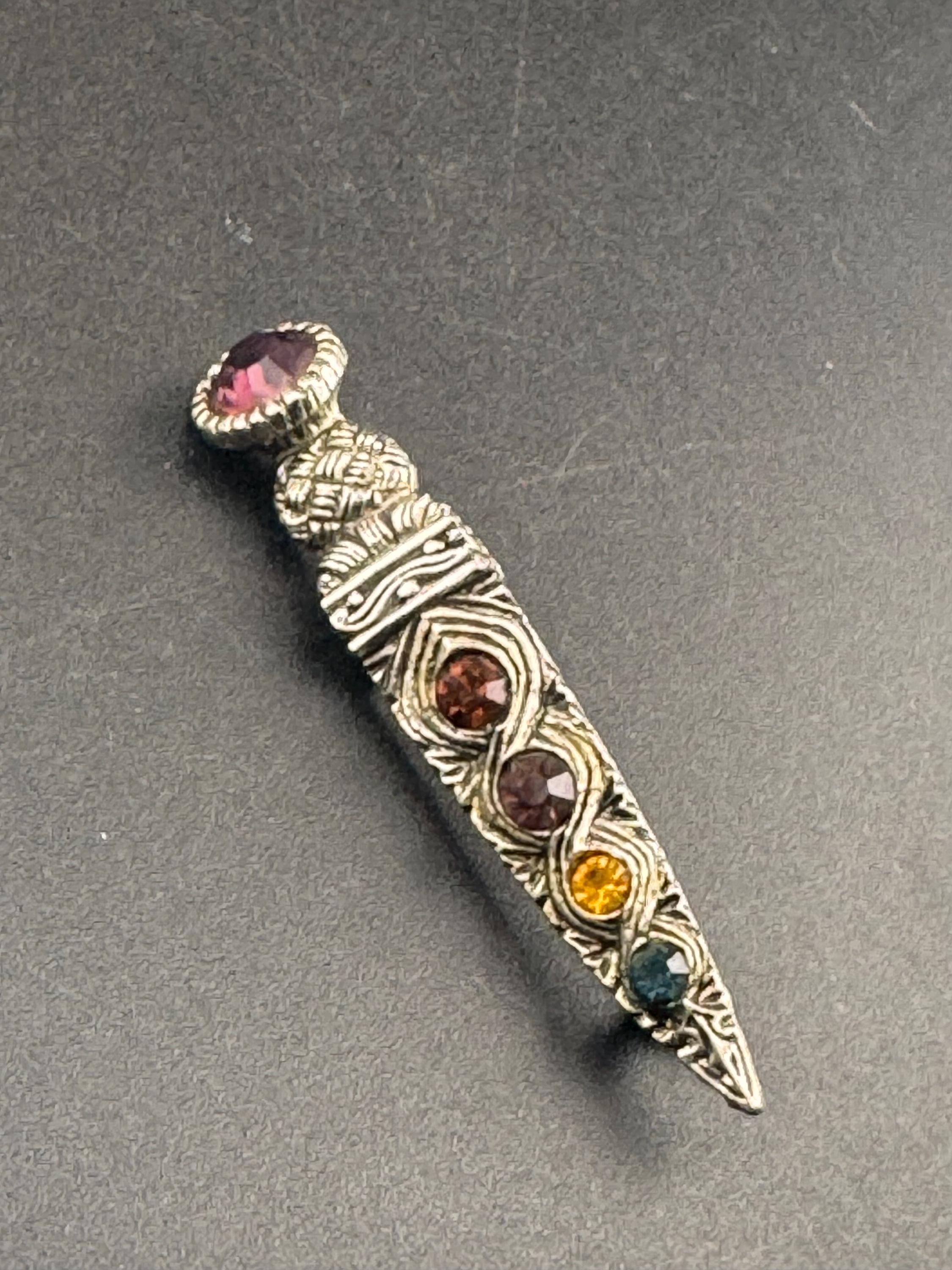 vintage Scottish dirk kilt pin Celtic brooch with glass cabochons