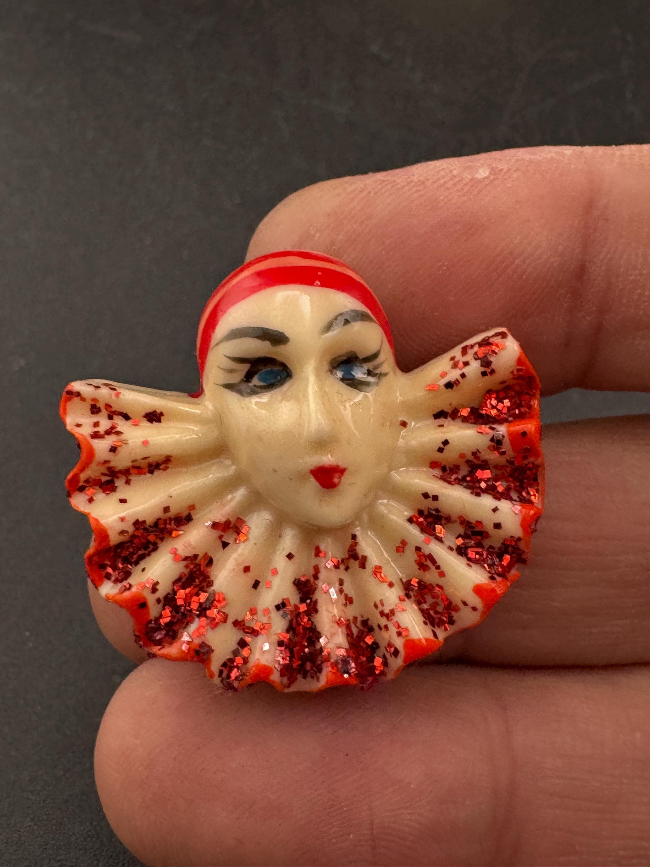 Early plastic art deco Pierrot Brooch: French Clown Pin
