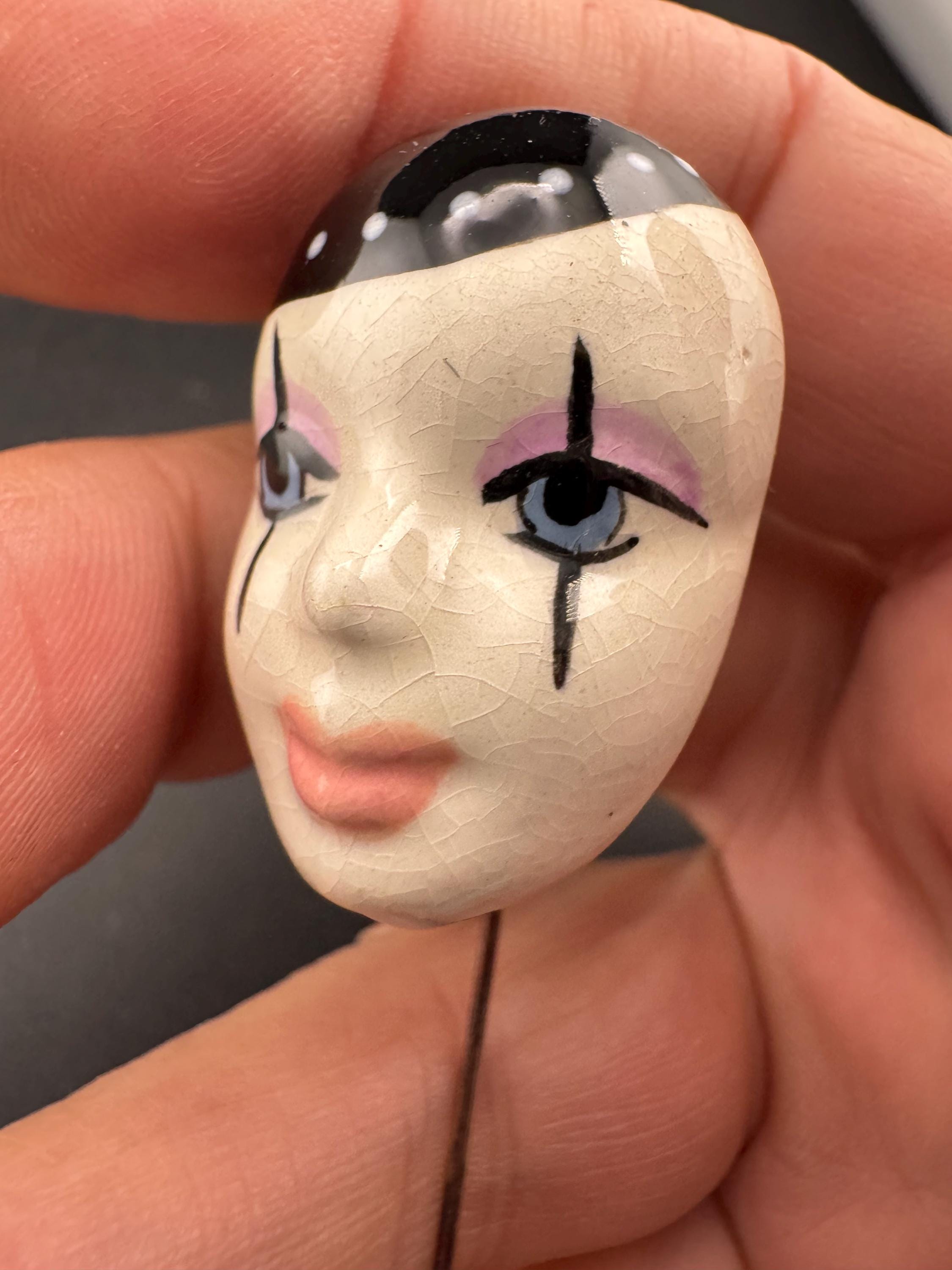 Vintage signed ceramic Pierrot stick pin brooch: art deco French Clown