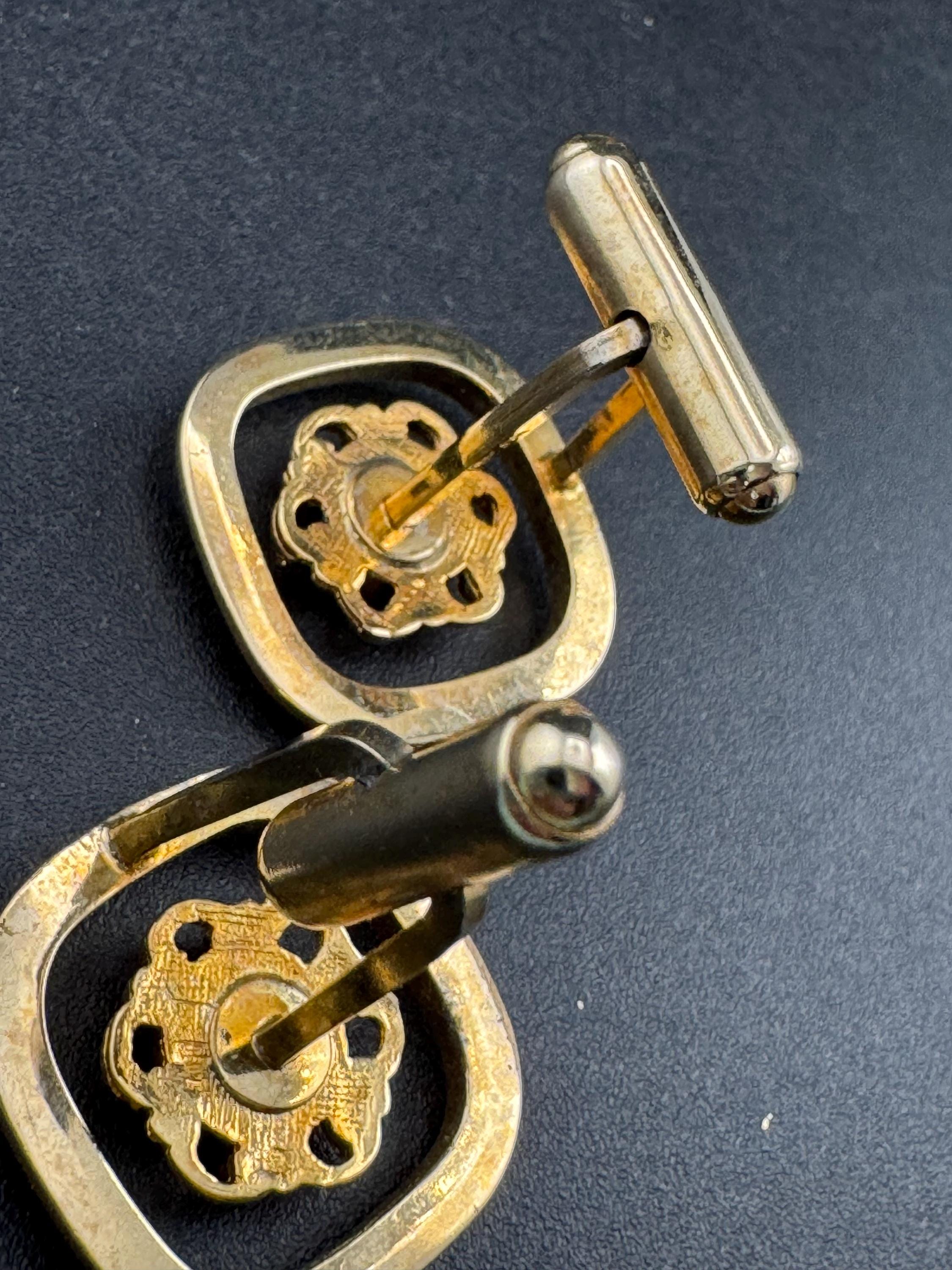 Vintage Brutalist 1970s brown tigerseye gemstone gold tone cufflinks
