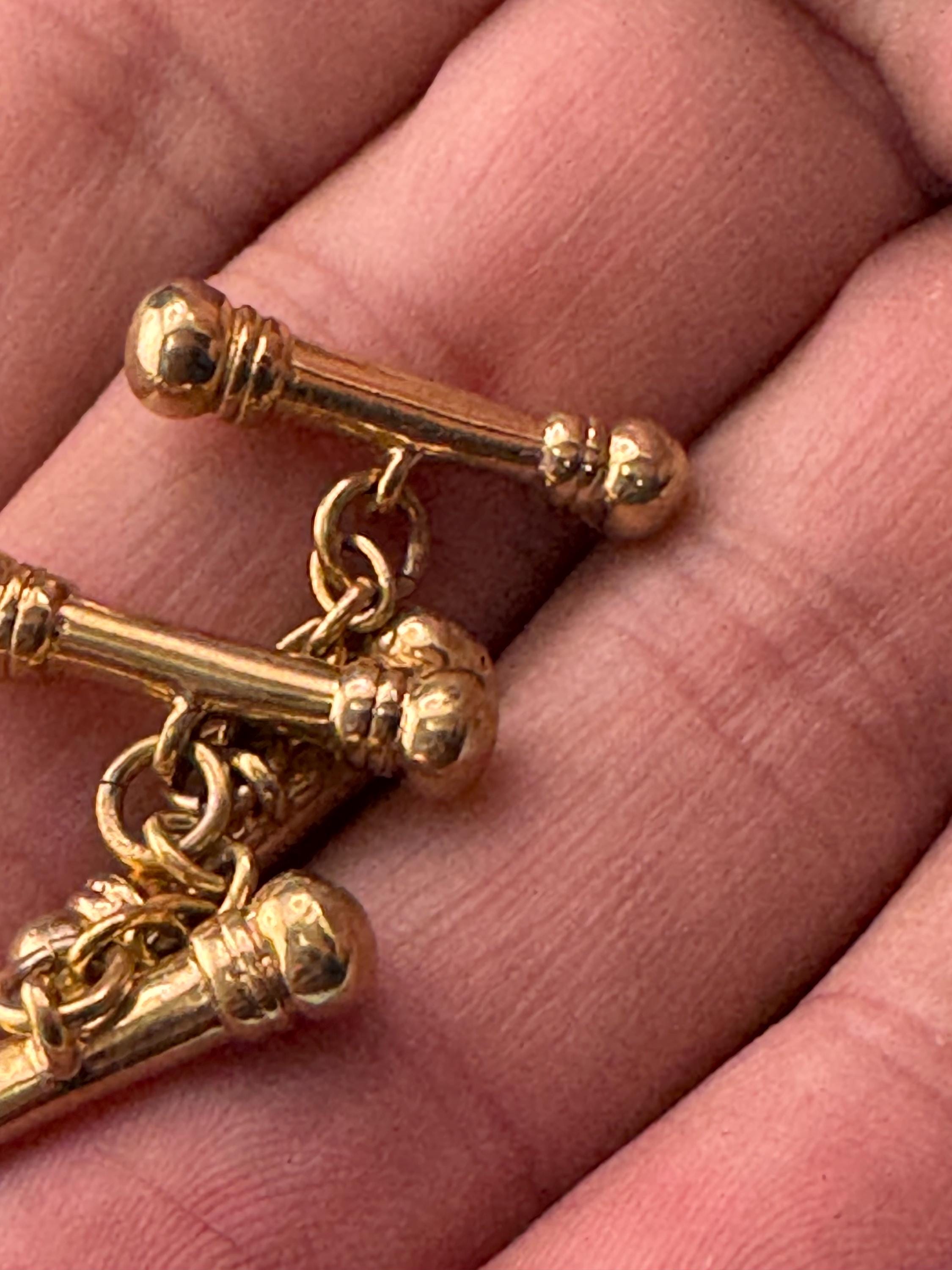 Vintage men’s gold barbell cufflinks mid-century pillar bar design