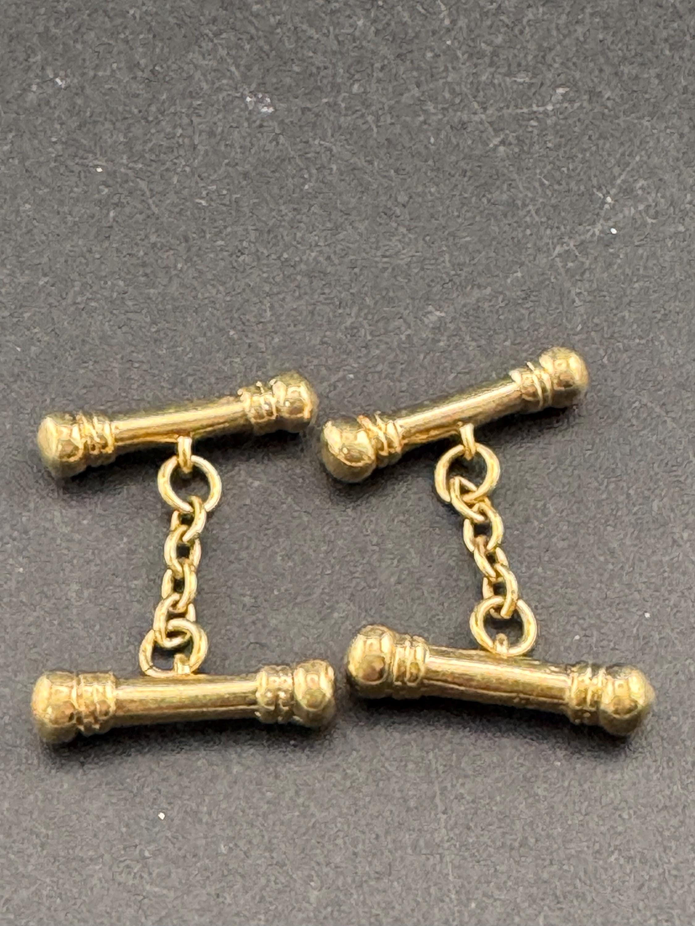 Vintage men’s gold barbell cufflinks mid-century pillar bar design